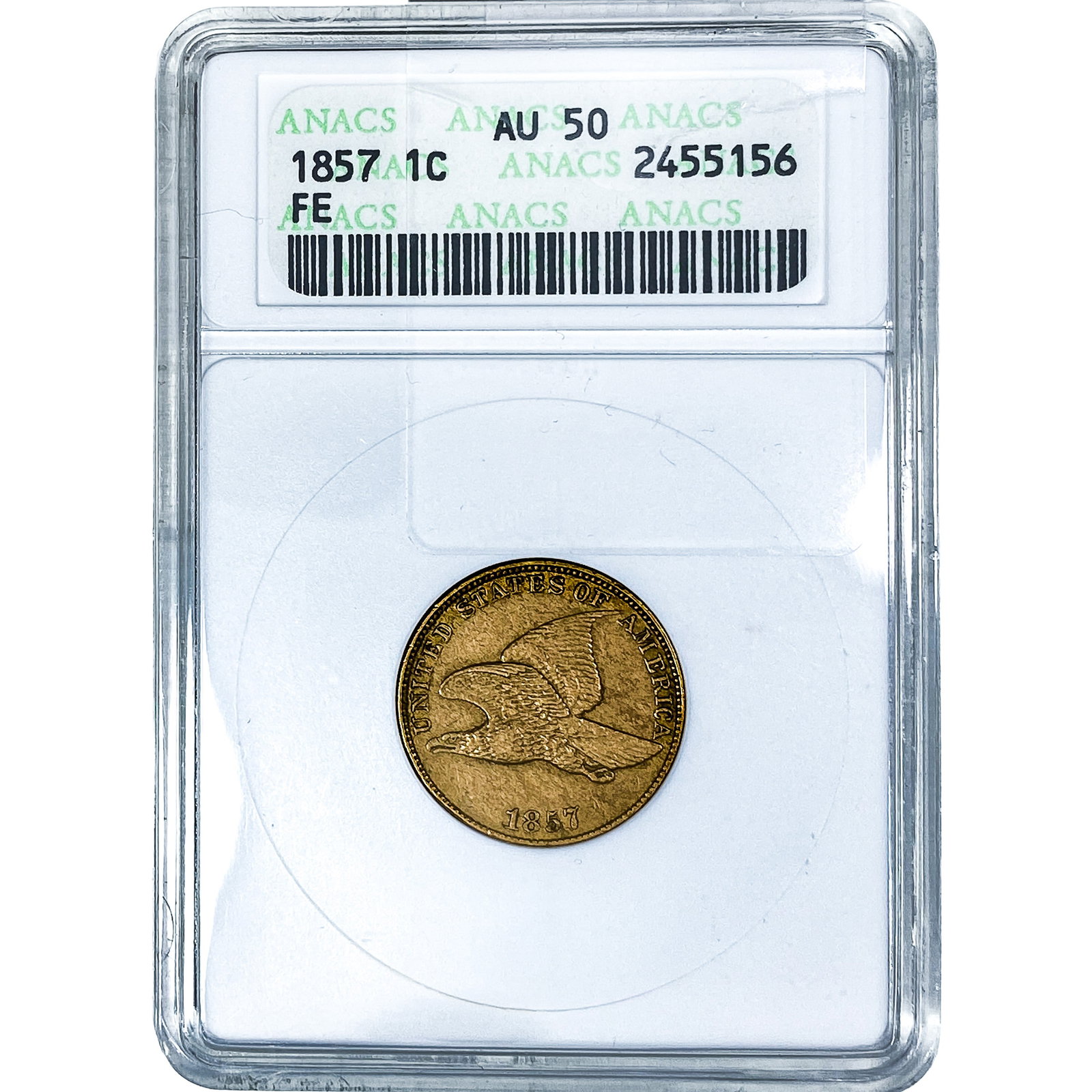 1857 Flying Eagle Cent ANACS AU50: 1857 Flying Eagle Cent ANACS AU50