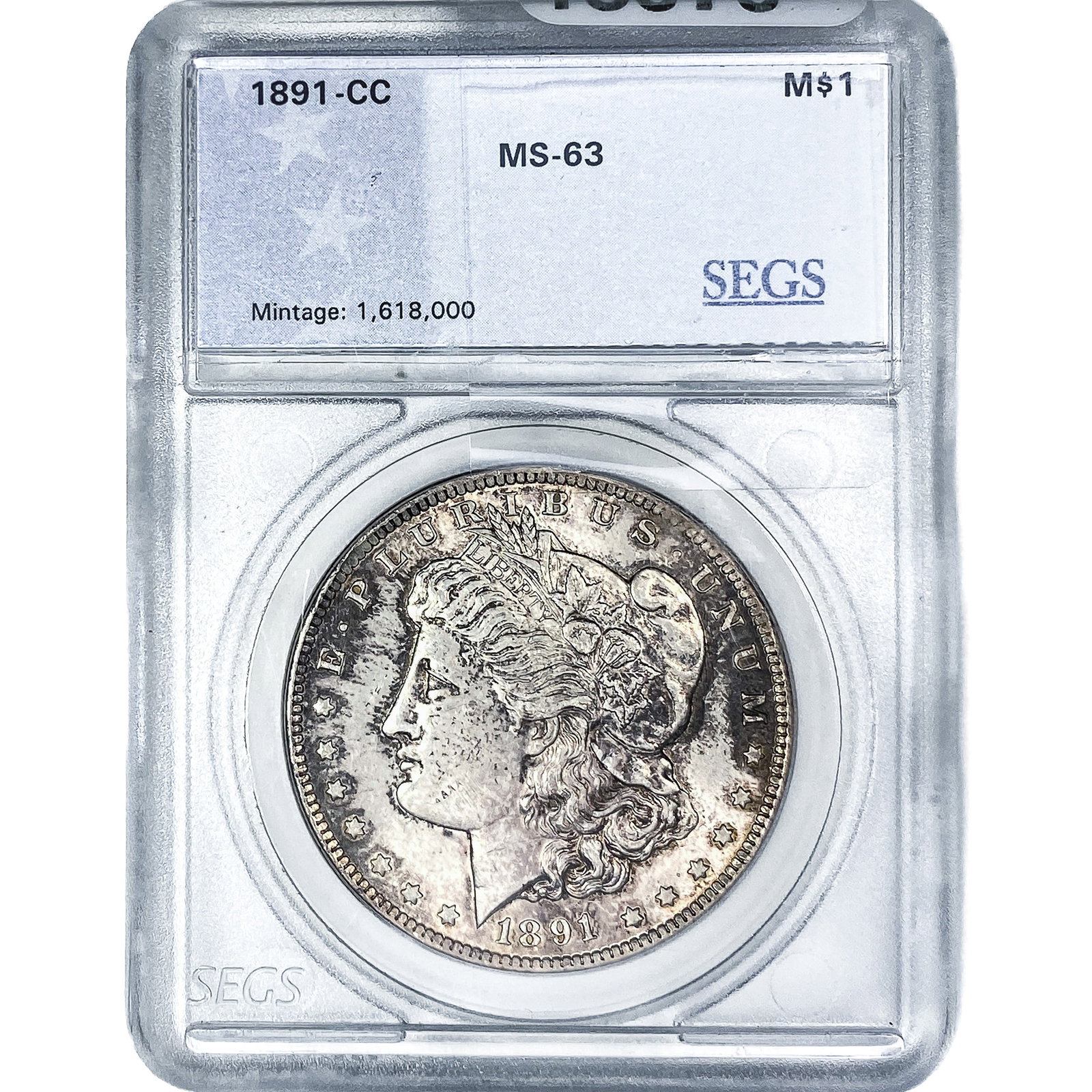 1891-CC Morgan Silver Dollar SEGS MS63: 1891-CC Morgan Silver Dollar SEGS MS63