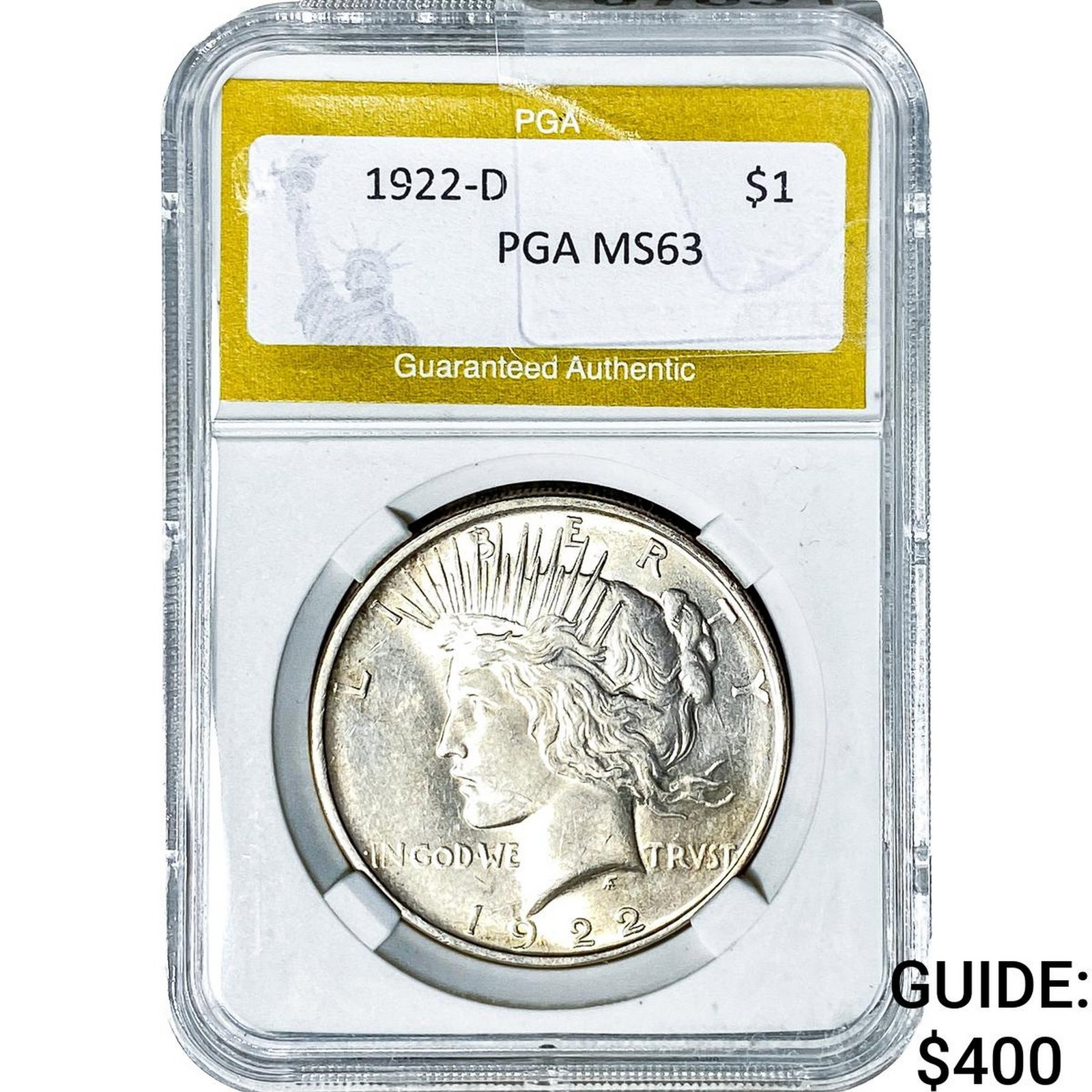 1922-D Silver Peace Dollar PGA MS63: 1922-D Silver Peace Dollar PGA MS63
