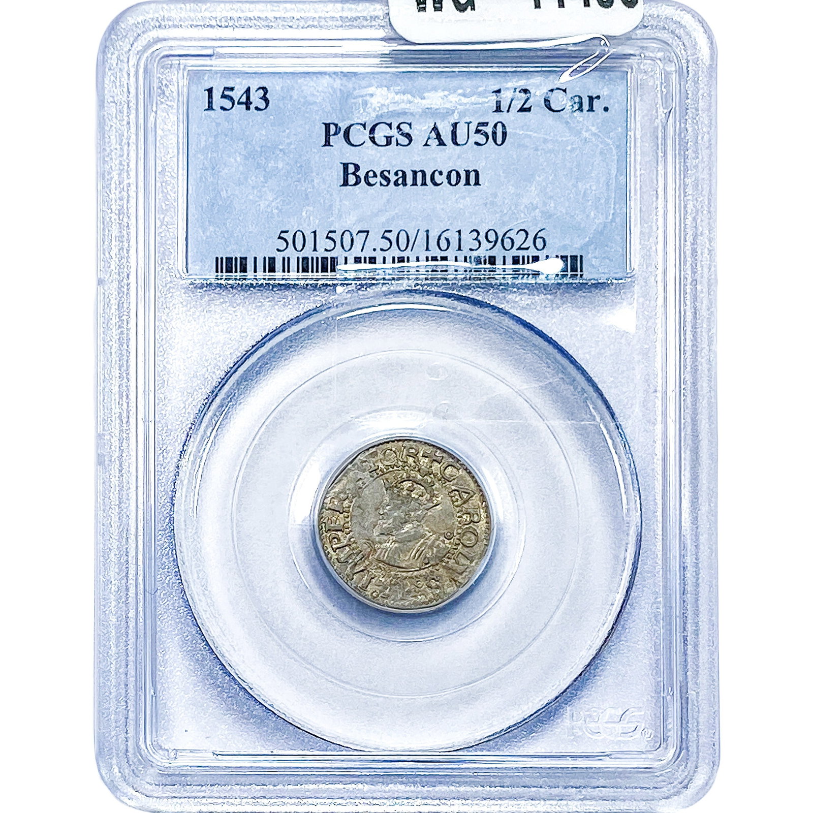 1543 Besancon Silver 1/2 Carlos PCGS AU50: 1543 Besancon Silver 1/2 Carlos PCGS AU50