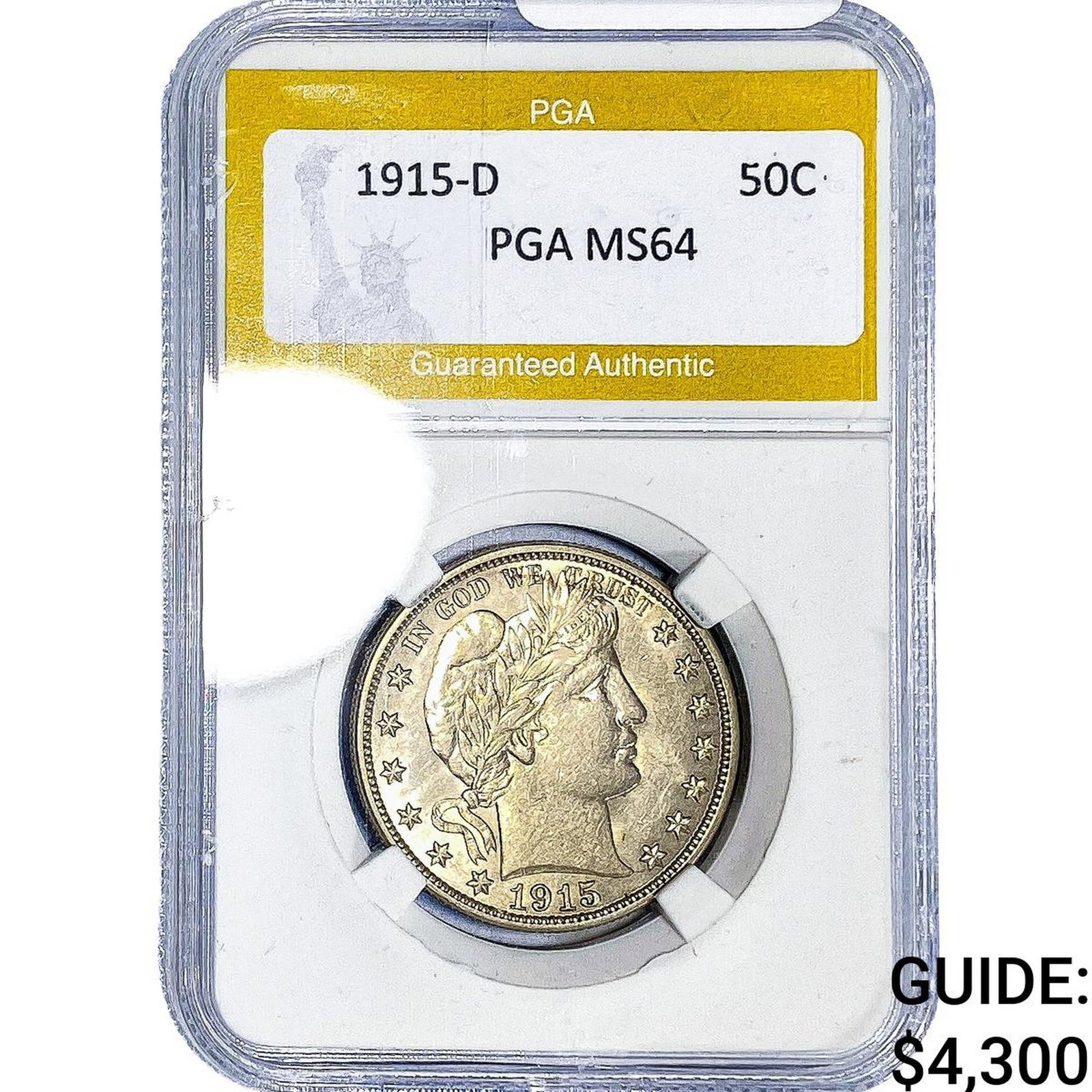 1915-D Barber Half Dollar PGA MS64: 1915-D Barber Half Dollar PGA MS64