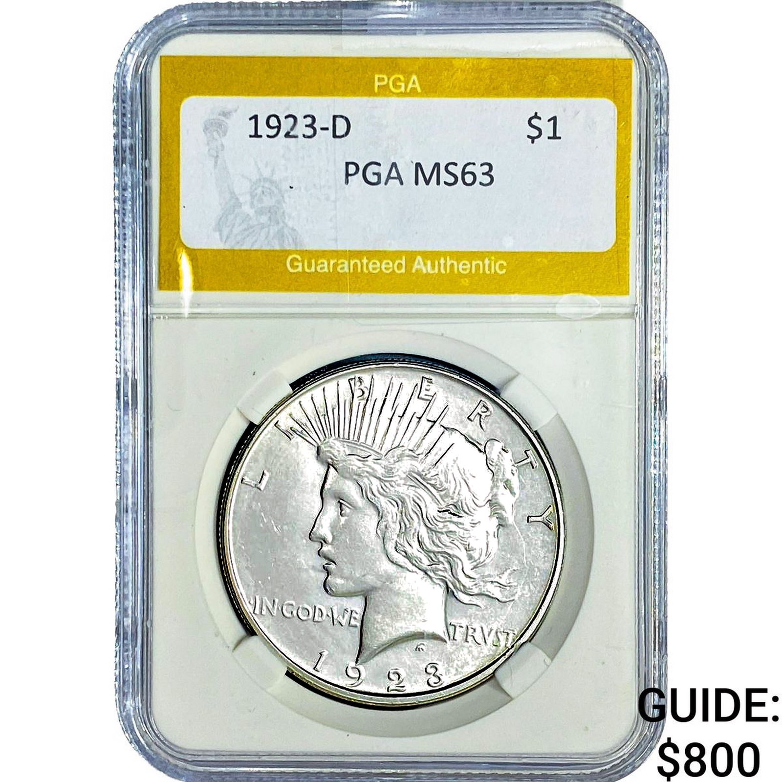 1923-D Silver Peace Dollar PGA MS63: 1923-D Silver Peace Dollar PGA MS63