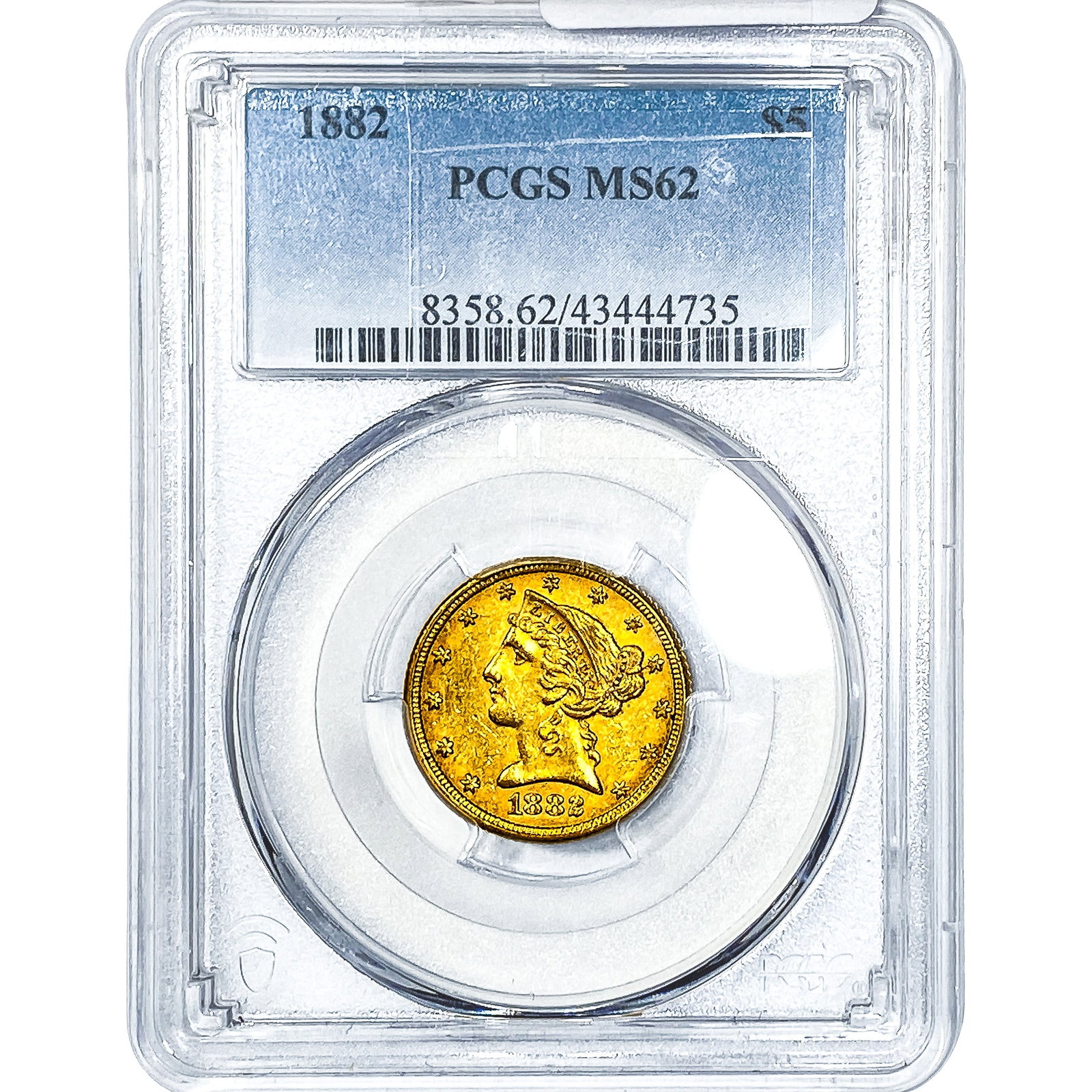 1882 $5 Gold Half Eagle PCGS MS62: 1882 $5 Gold Half Eagle PCGS MS62