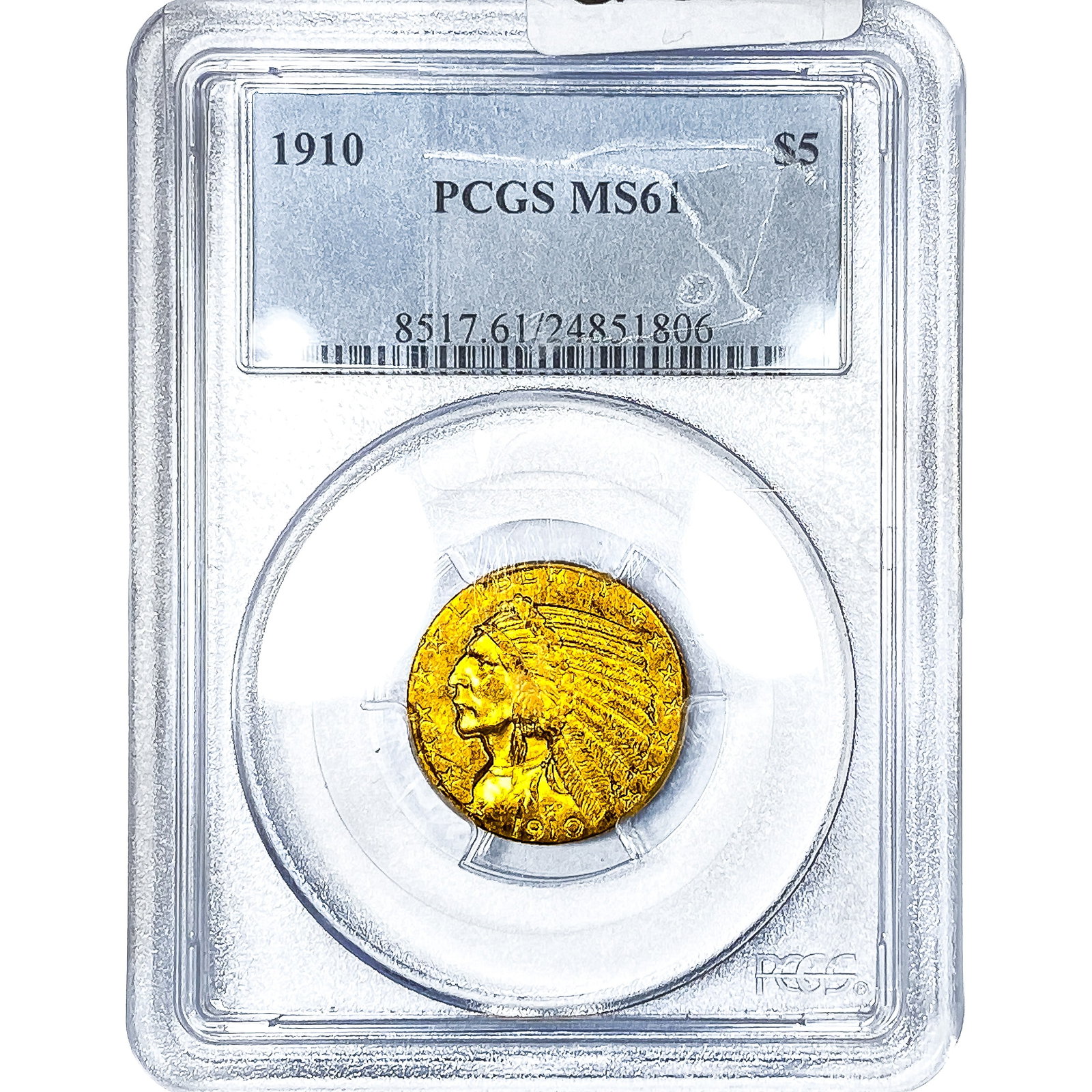 1910 $5 Gold Half Eagle PCGS MS61: 1910 $5 Gold Half Eagle PCGS MS61