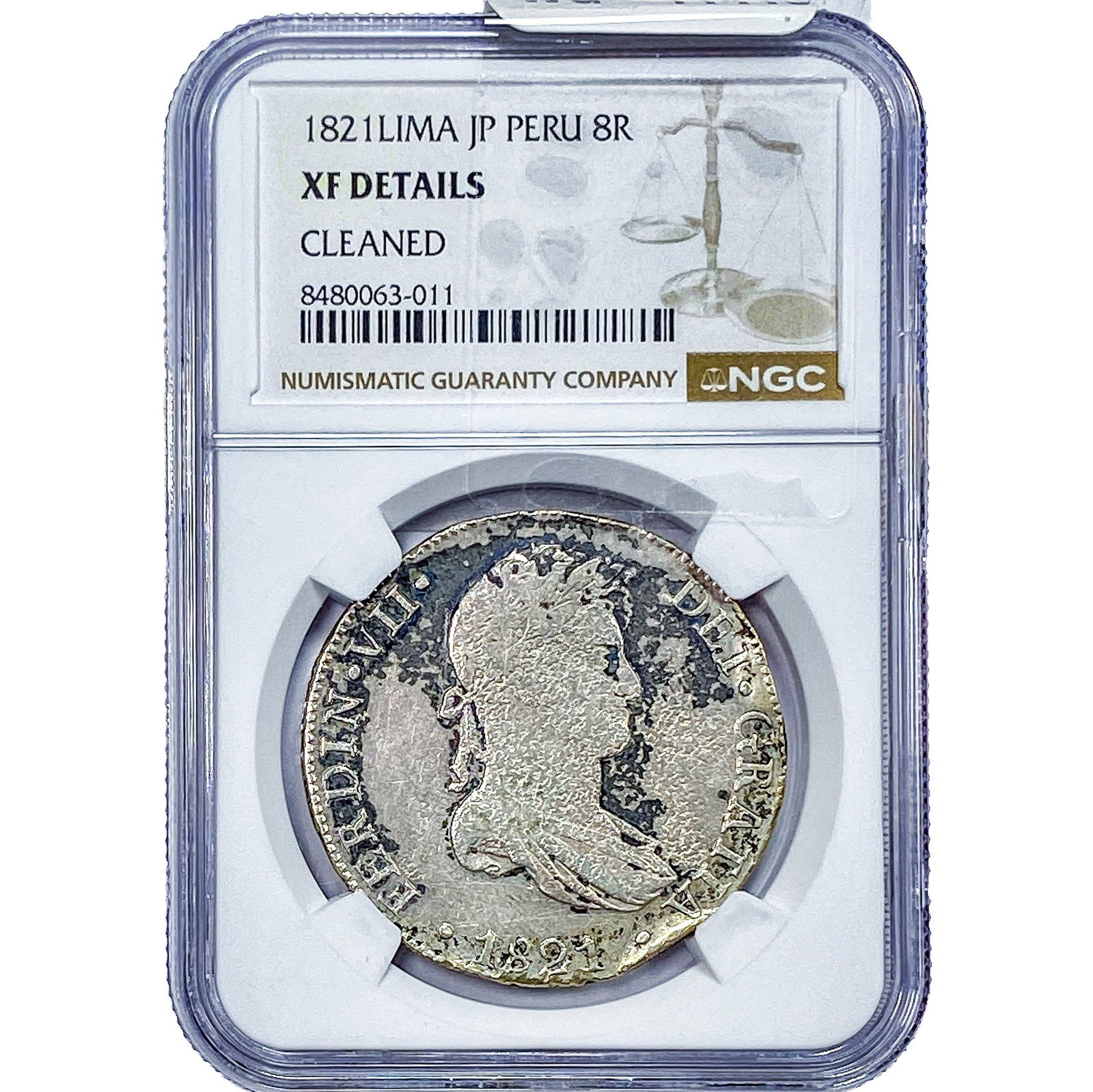 1821 Colonial Spain Silver 8 Reales NGC XF Details: 1821 Colonial Spain Silver 8 Reales NGC XF Details