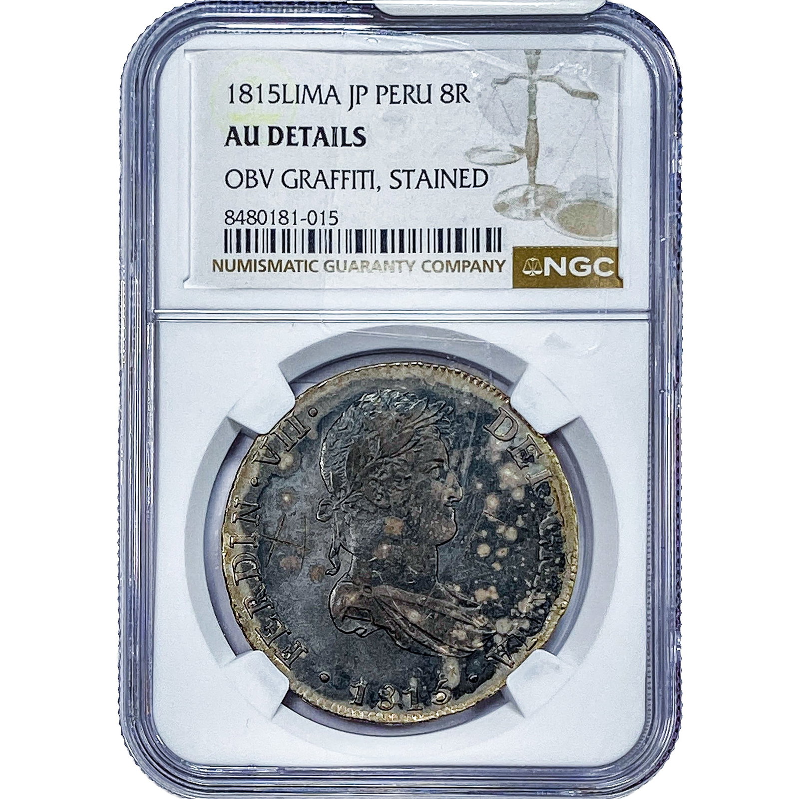 1815 Colonial Spain Silver 8 Reales NGC AU Details: 1815 Colonial Spain Silver 8 Reales NGC AU Details