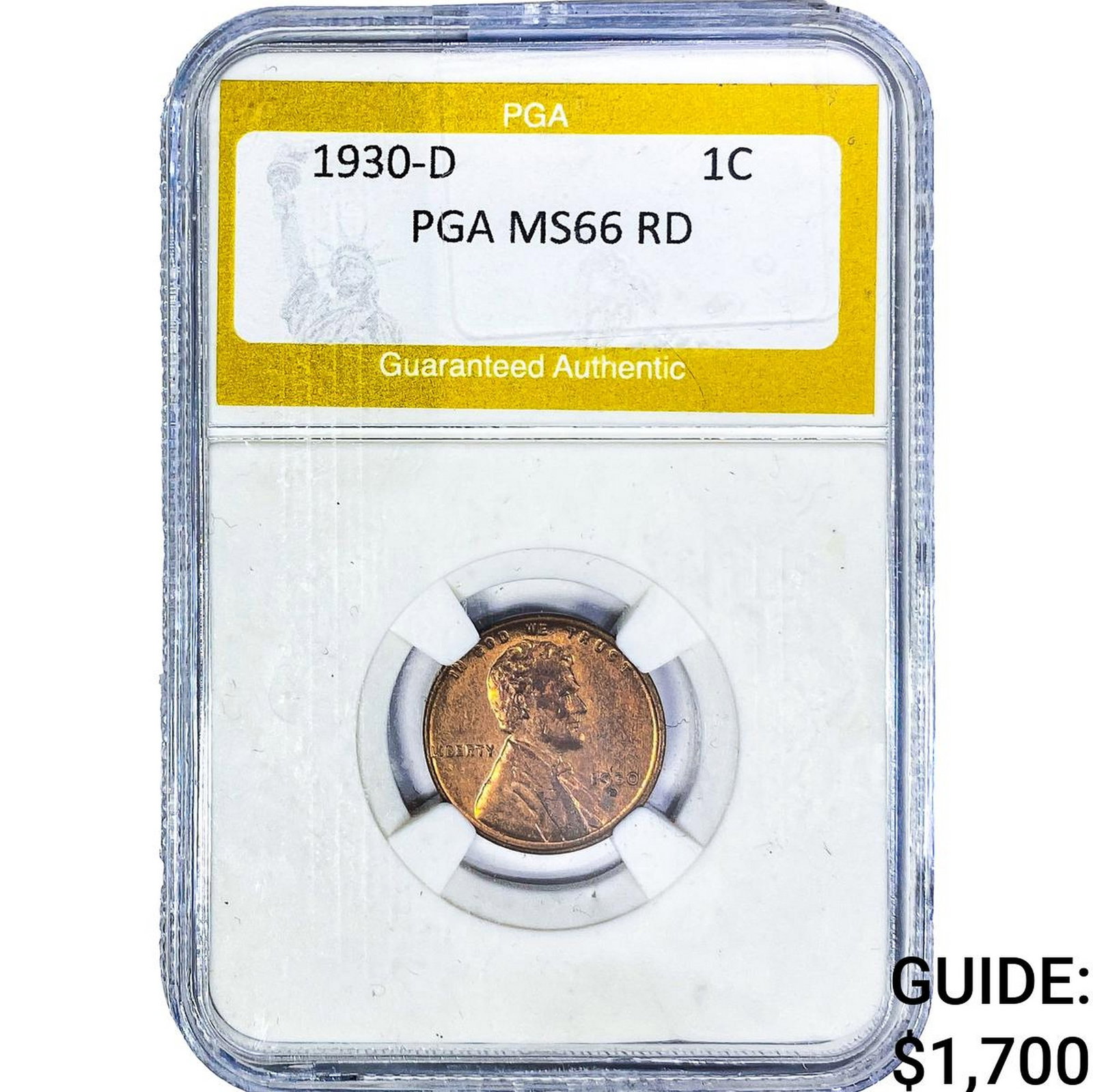 1930-D Wheat Cent PGA MS66RD: 1930-D Wheat Cent PGA MS66RD