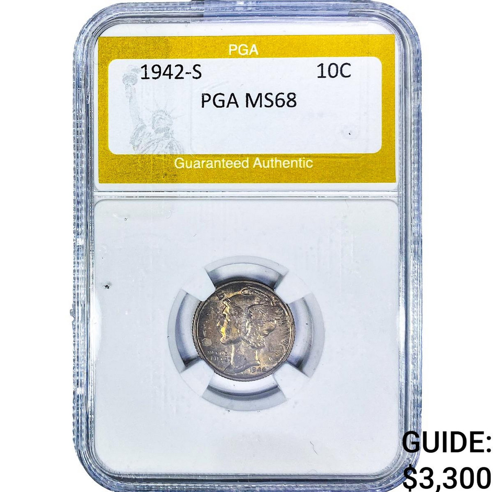 1942-S Mercury Silver Dime PGA MS68: 1942-S Mercury Silver Dime PGA MS68