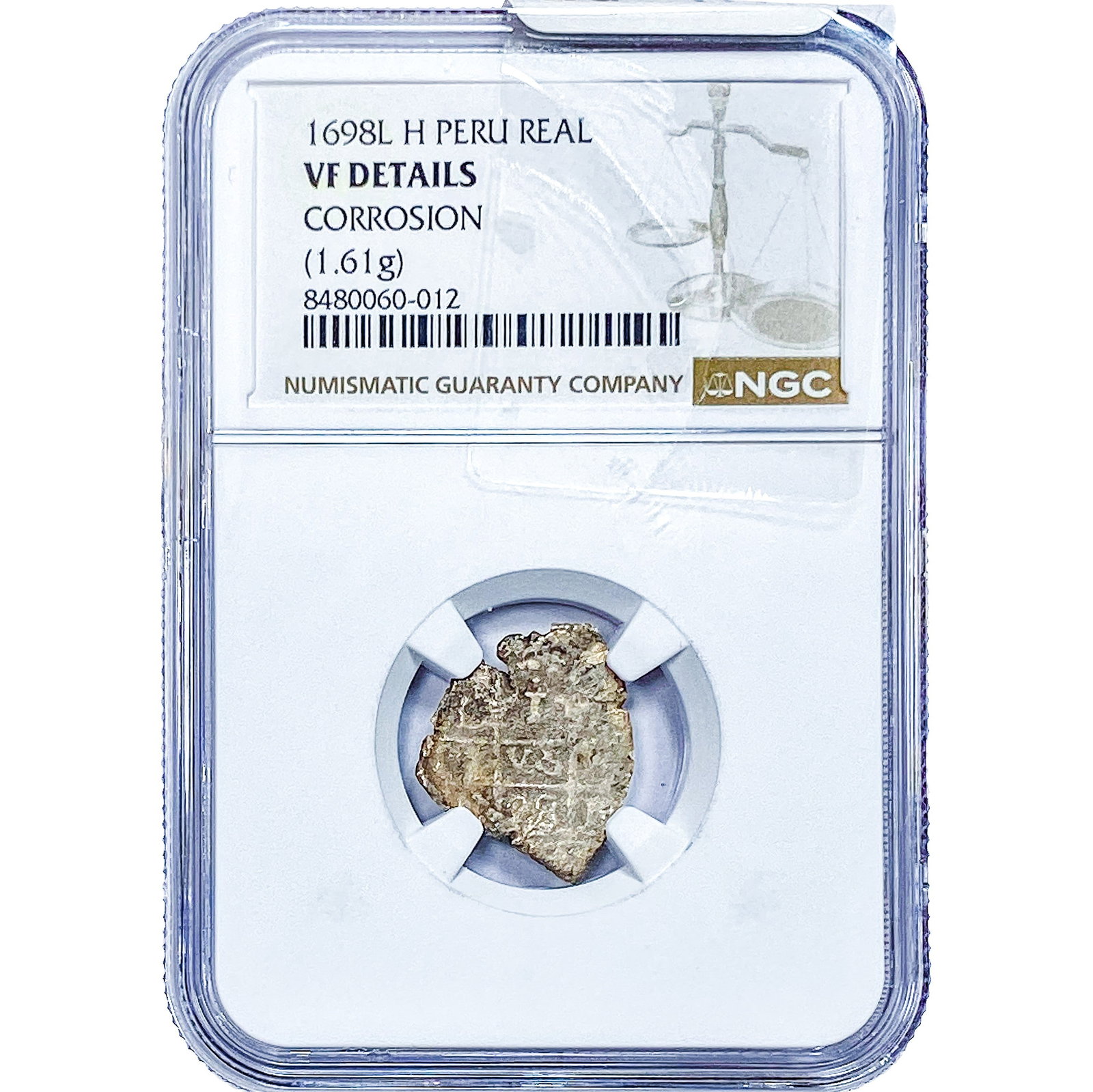 1698 Colonial Spain Silver 1 Real Cob NGC VF Details (1 of 2)