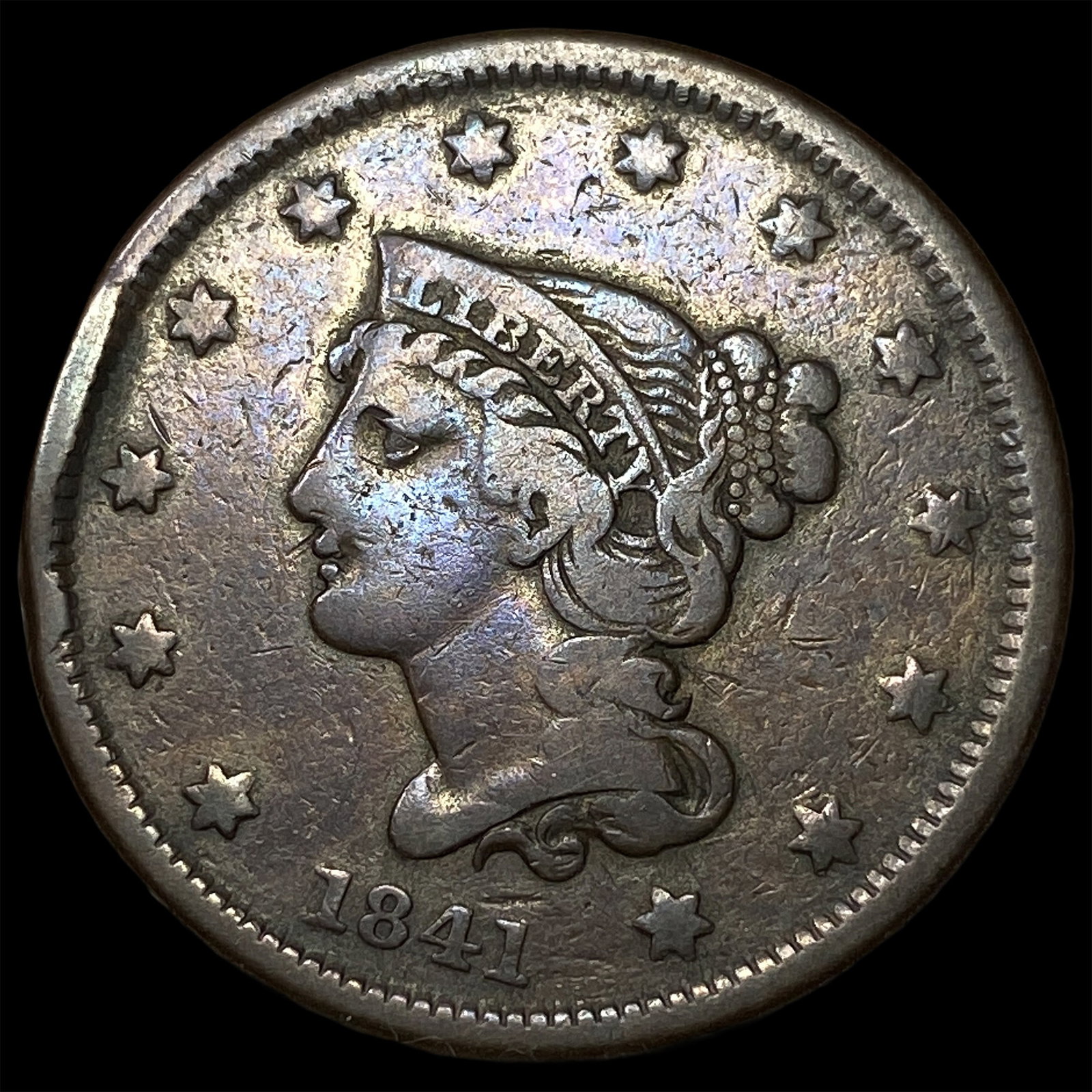 1841 Braided Hair Large Cent NEARLY UNCIRCULATED (1 of 2)