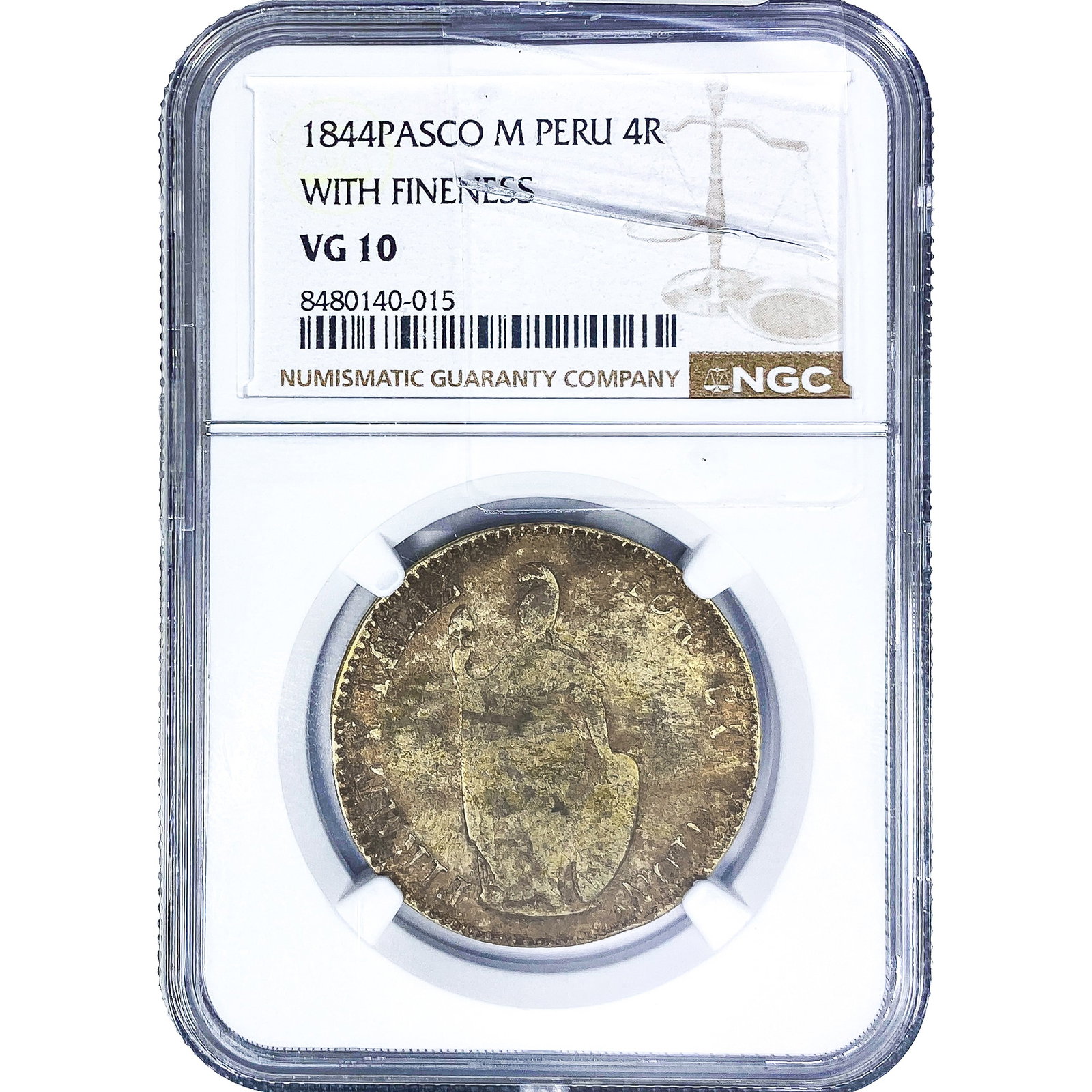 1844 Peru, Pasco Silver 4 Reales NGC VG10 (1 of 2)