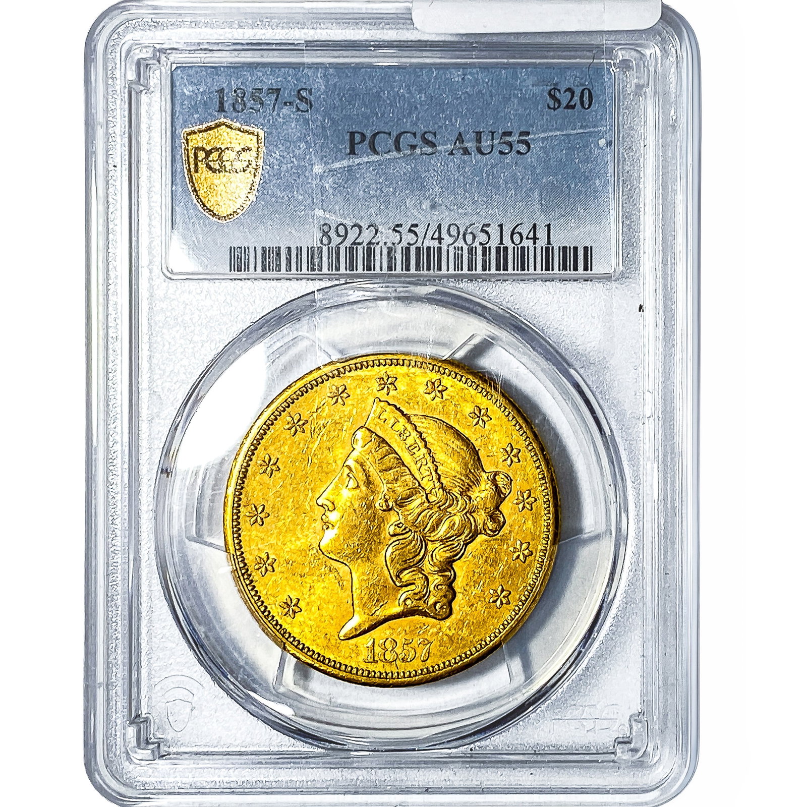 1857-S $20 Gold Double Eagle PCGS AU55 (1 of 4)