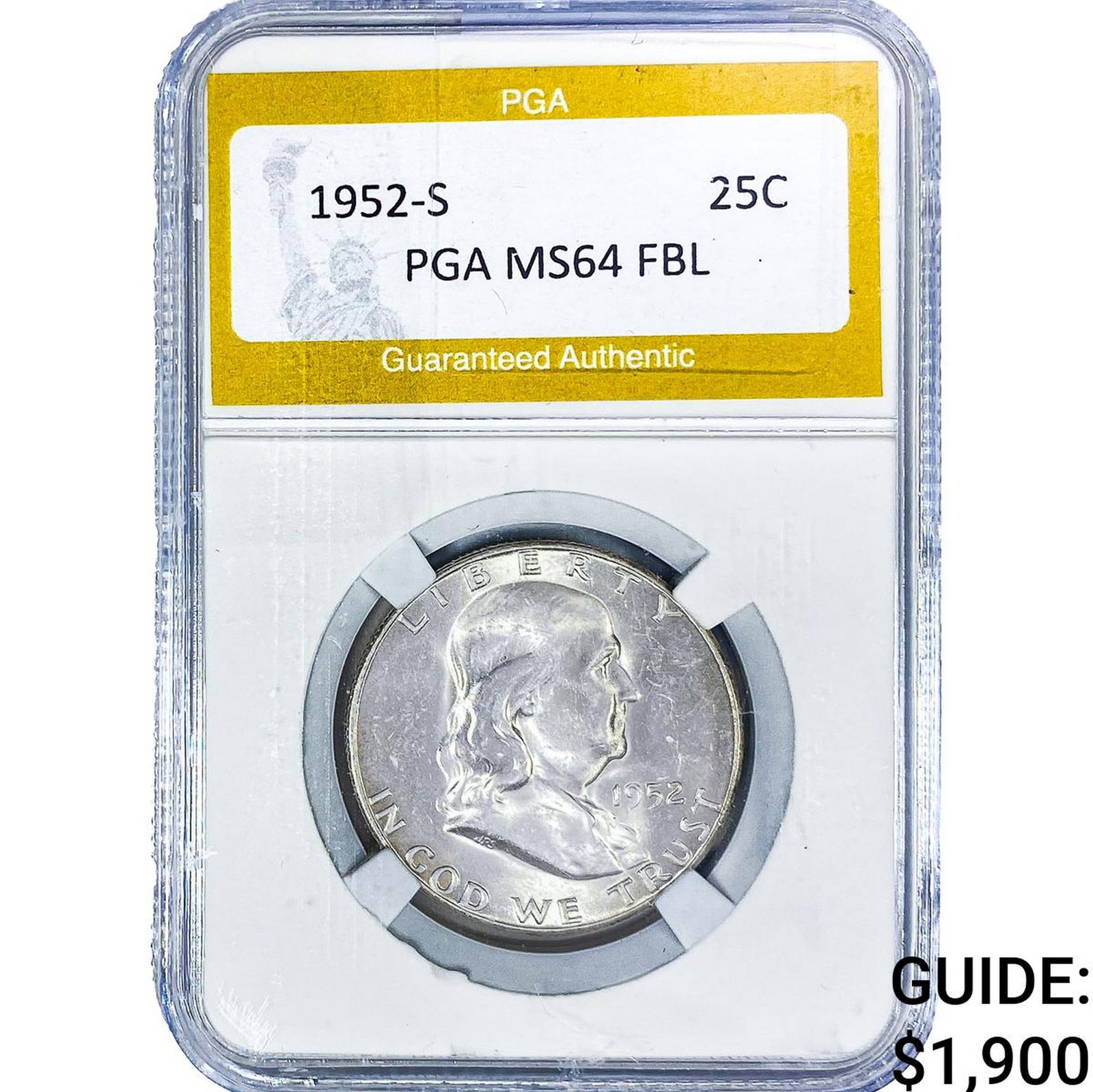 1952-S Washington Silver Quarter PGA MS64FBL: 1952-S Washington Silver Quarter PGA MS64FBL