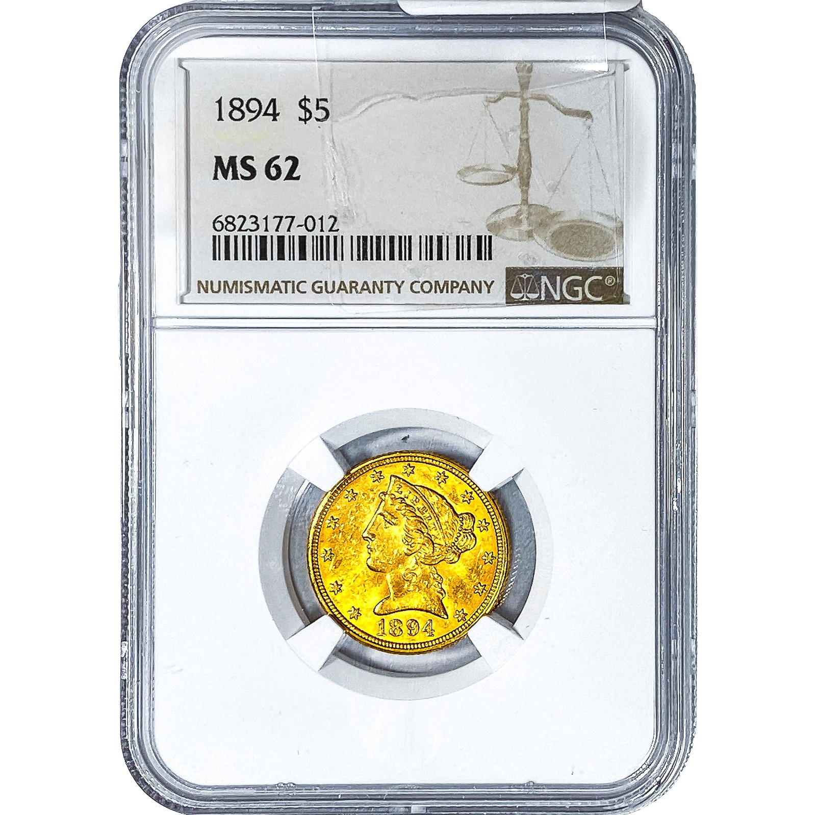 1894 $5 Gold Half Eagle NGC MS62: 1894 $5 Gold Half Eagle NGC MS62