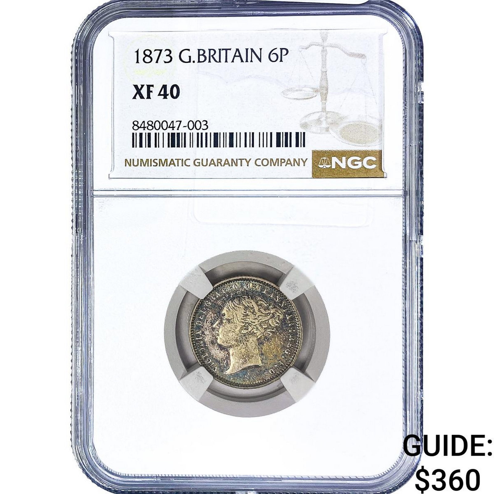 1873 Great Britain Silver 6 Pence NGC XF40: 1873 Great Britain Silver 6 Pence NGC XF40