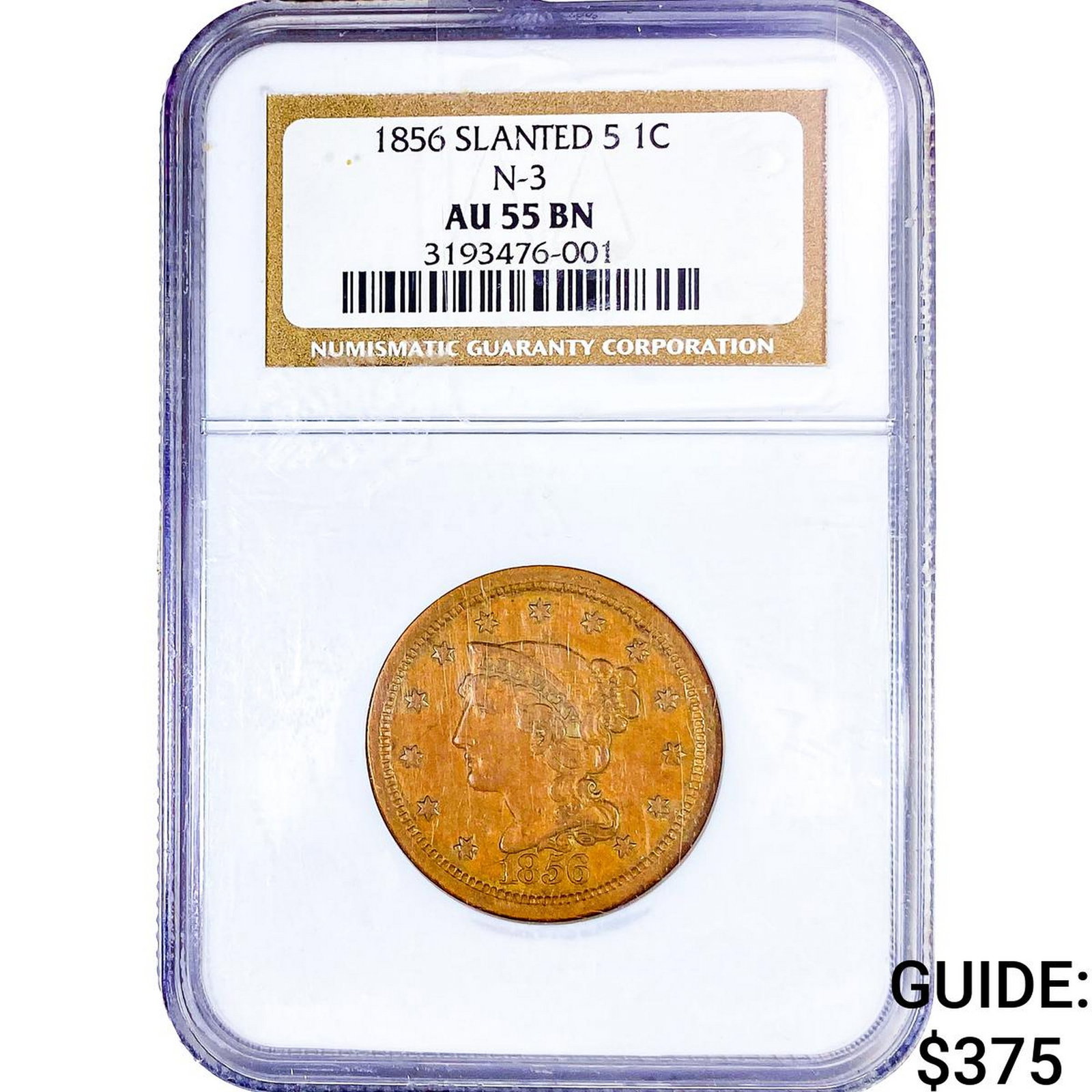 1856 Braided Hair Large Cent NGC AU55 BN (1 of 2)