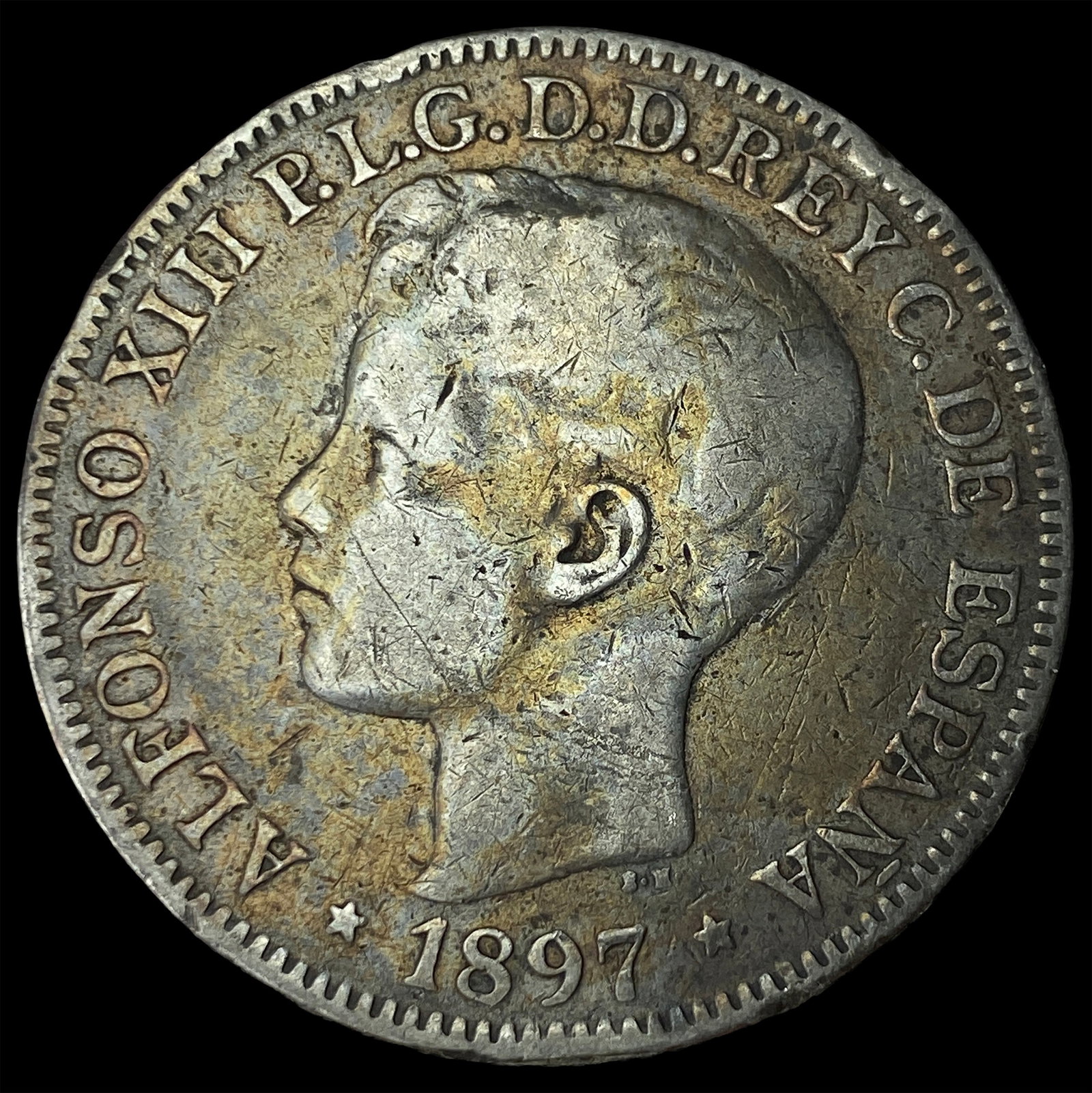 1897 Silver 1 Peso Spain-Philippines LIGHTLY CIRCULATED (1 of 2)