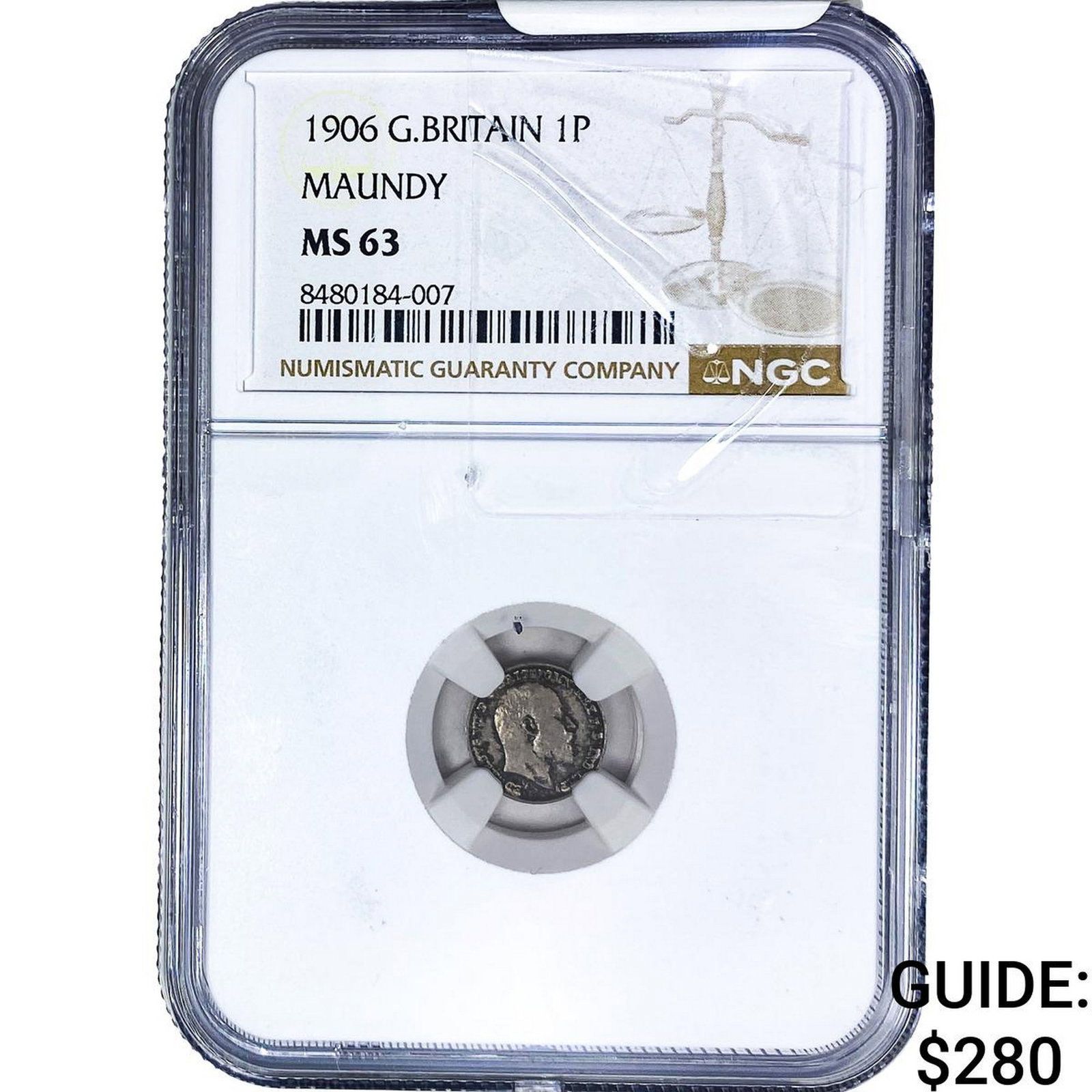1906 Great Britain Silver Maundy 1 Pence NGC MS63: 1906 Great Britain Silver Maundy 1 Pence NGC MS63