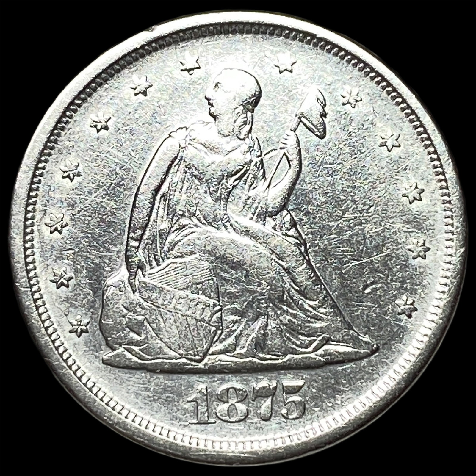1875-S Silver Twenty-Cent Piece CHOICE AU: 1875-S Silver Twenty-Cent Piece CHOICE AU