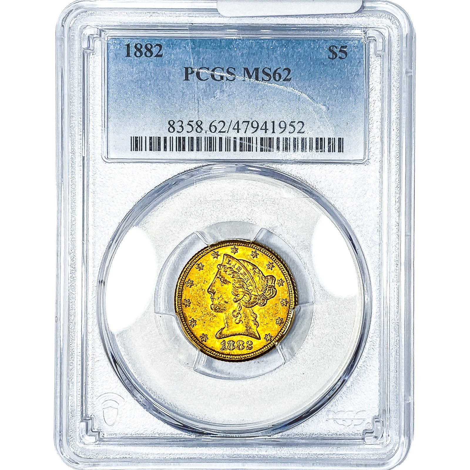 1882 $5 Gold Half Eagle PCGS MS62: 1882 $5 Gold Half Eagle PCGS MS62