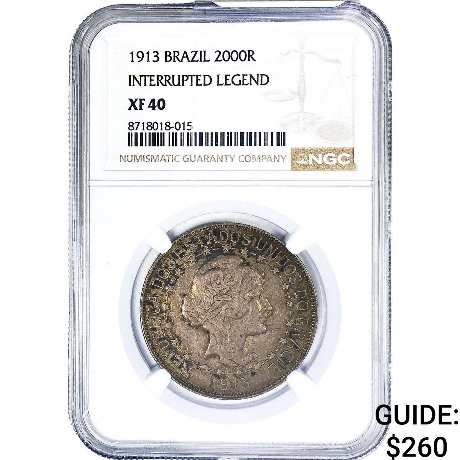 1913 Brazil Silver 2000 Reis NGC XF40 (1 of 2)