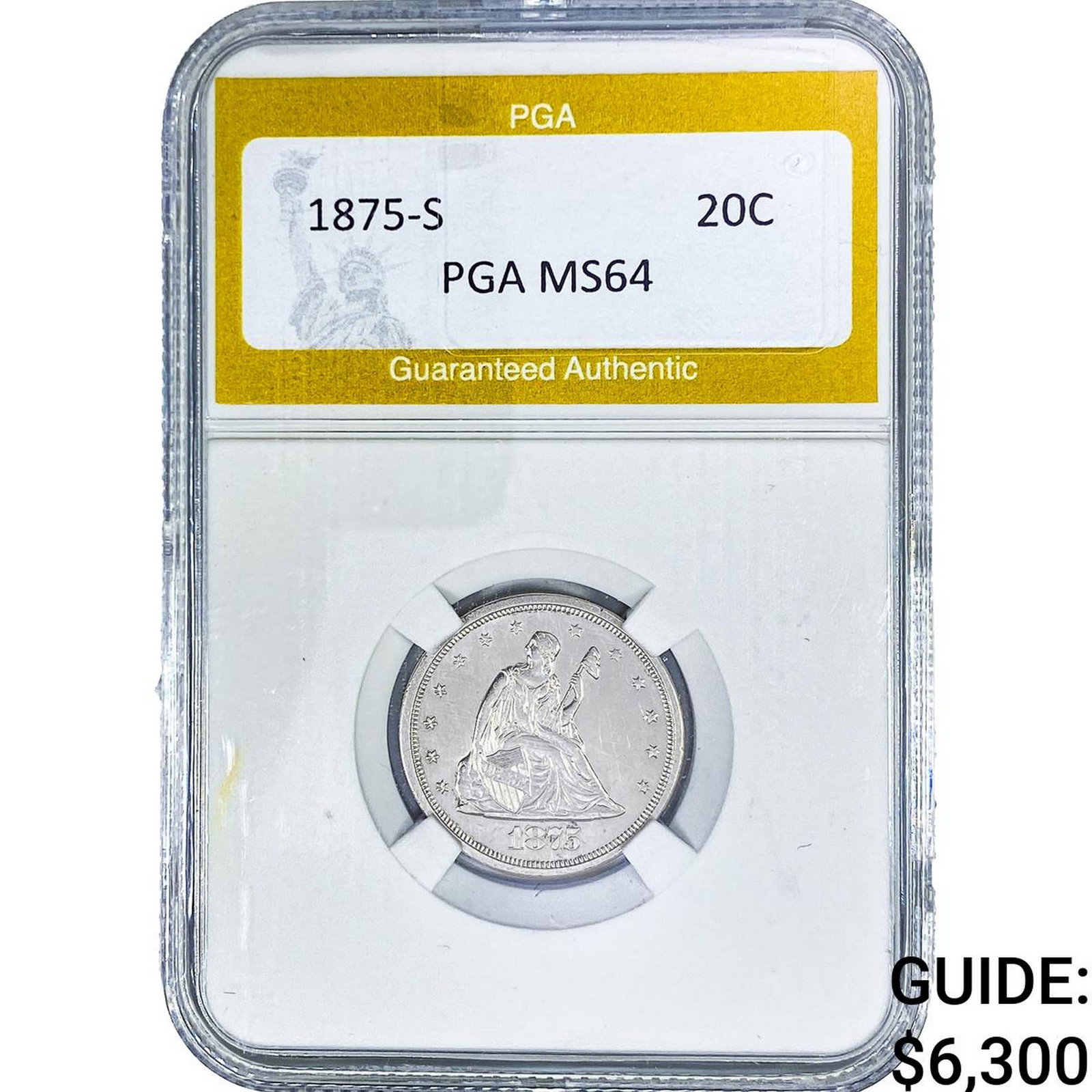 1875-S Twenty Cent Piece PGA MS64: 1875-S Twenty Cent Piece PGA MS64