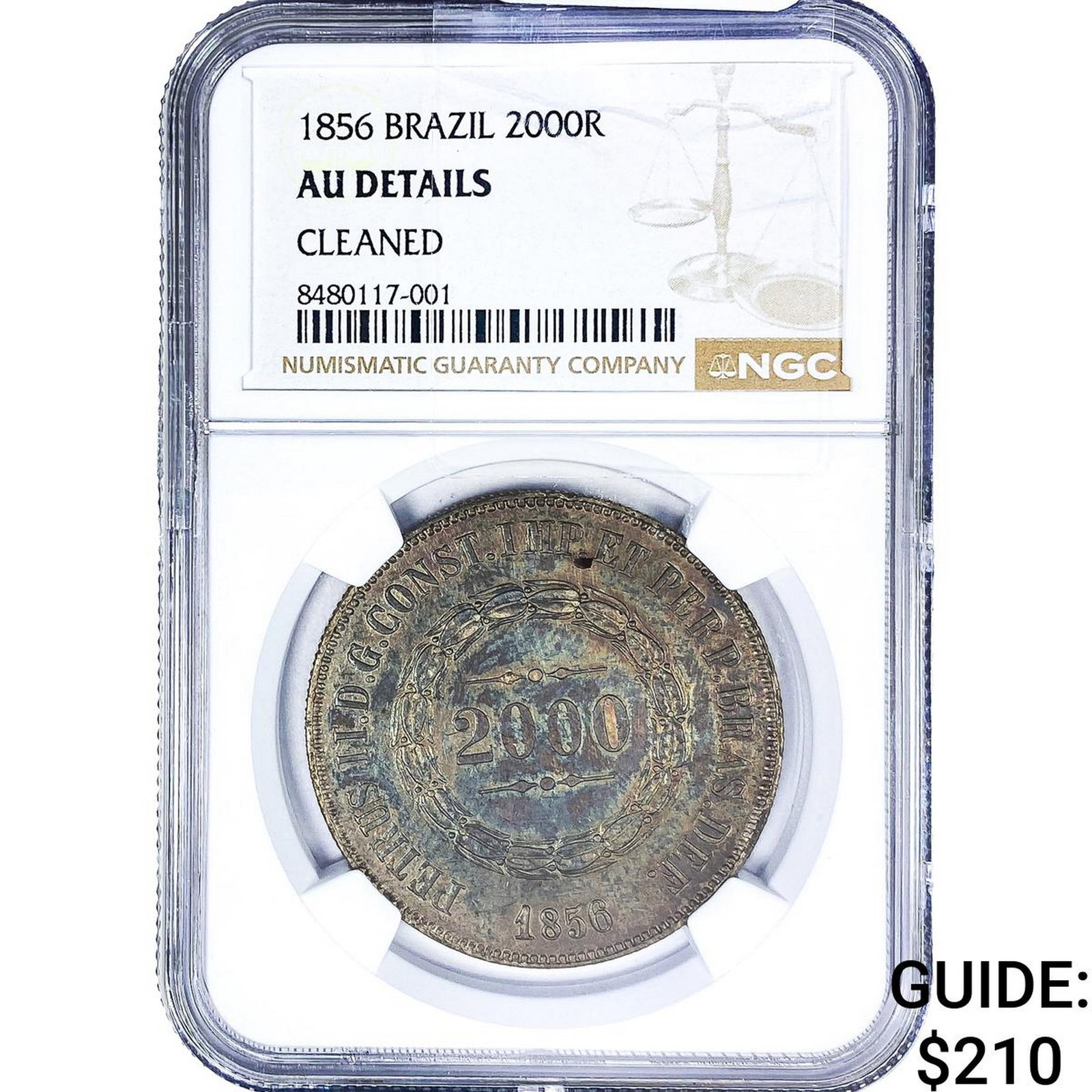 1856 Brazil Silver 2000 Reis NGC AU Details: 1856 Brazil Silver 2000 Reis NGC AU Details