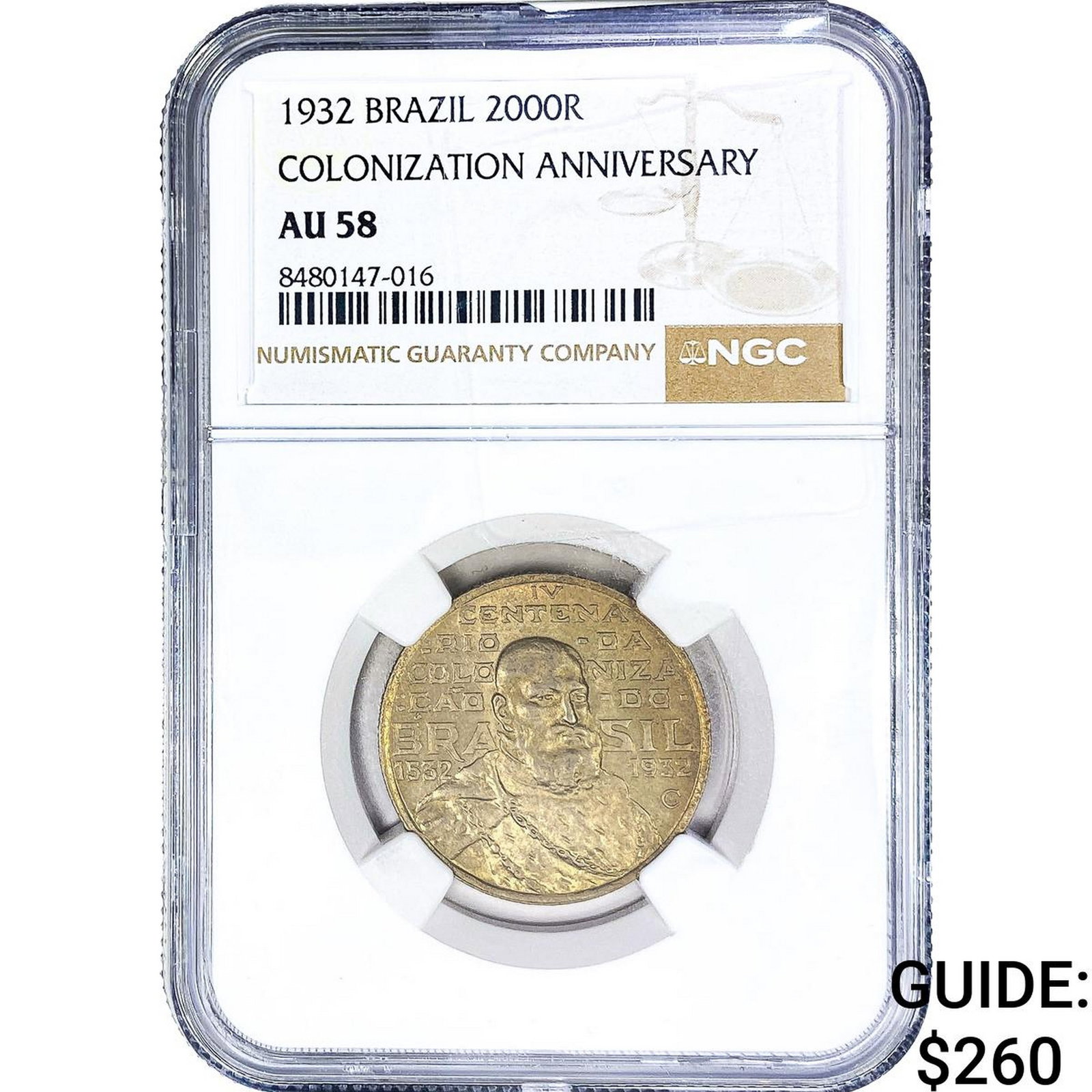 1932 Brazil Silver 2000 Reis NGC AU58: 1932 Brazil Silver 2000 Reis NGC AU58