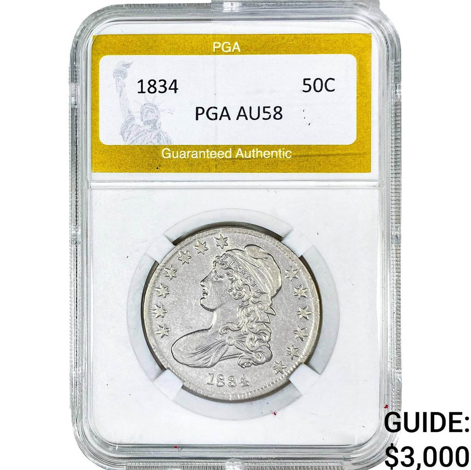 1834 Capped Bust Half Dollar PGA AU58: 1834 Capped Bust Half Dollar PGA AU58