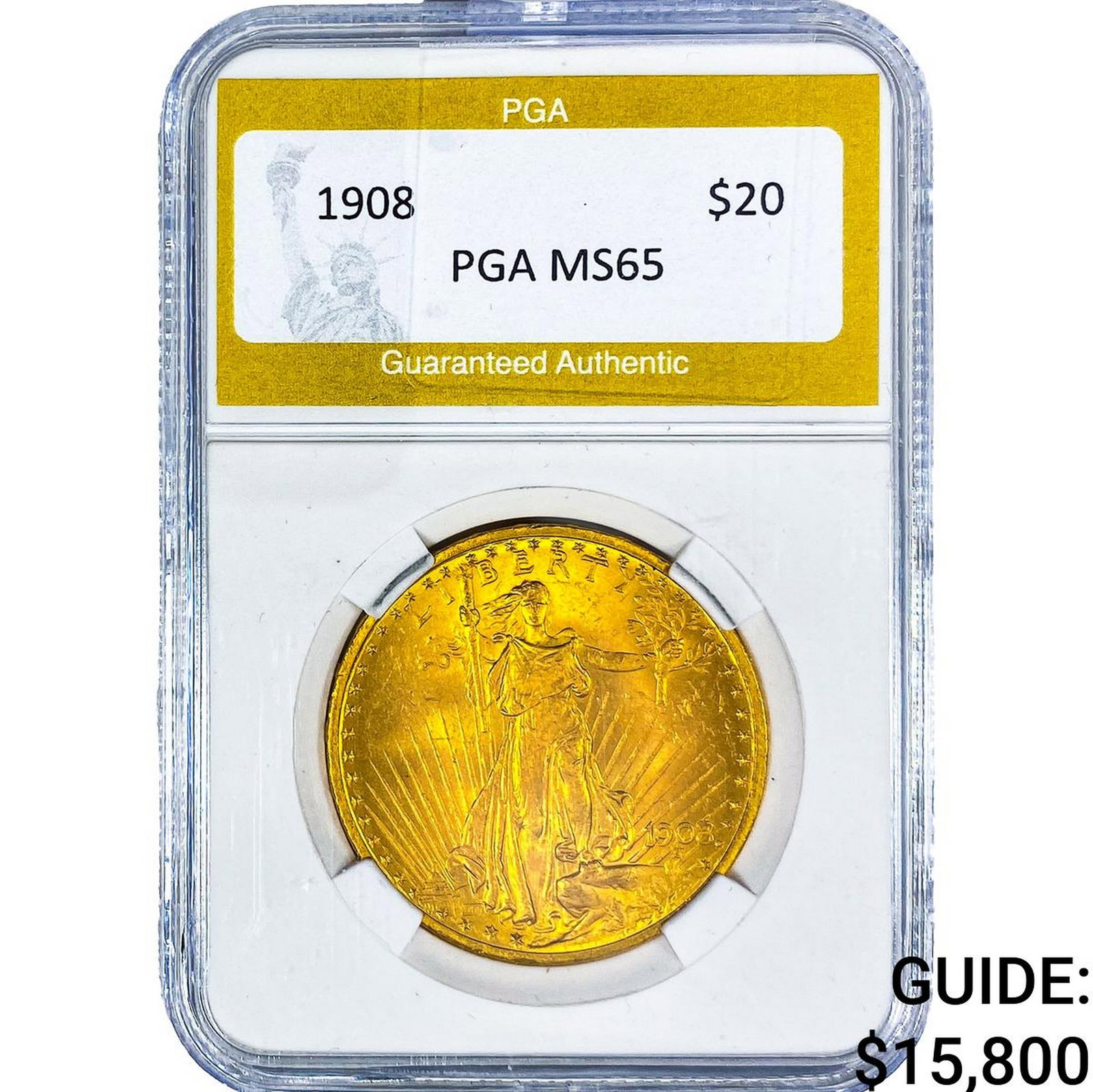 1908 $20 Gold Double Eagle PGA MS65: 1908 $20 Gold Double Eagle PGA MS65