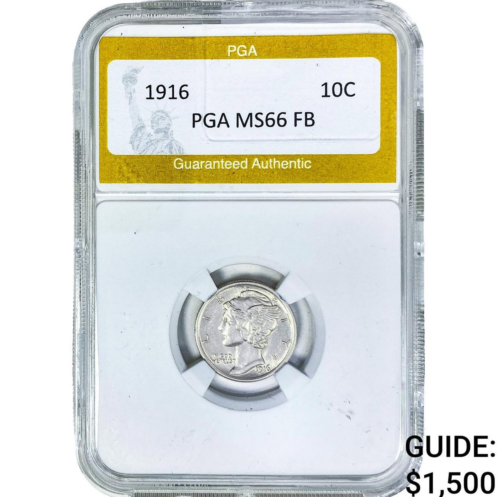 1916 Mercury Silver Dime PGA MS66FB: 1916 Mercury Silver Dime PGA MS66FB