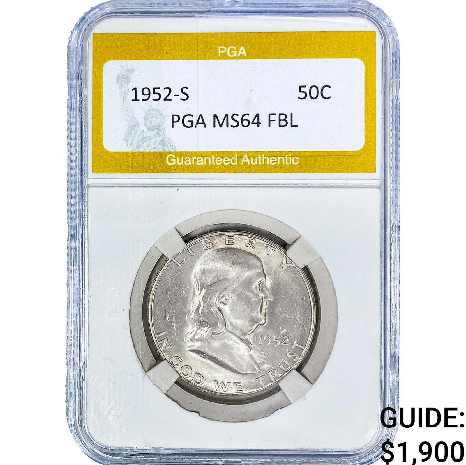 1952-S Franklin Half Dollar PGA MS64FBL: 1952-S Franklin Half Dollar PGA MS64FBL