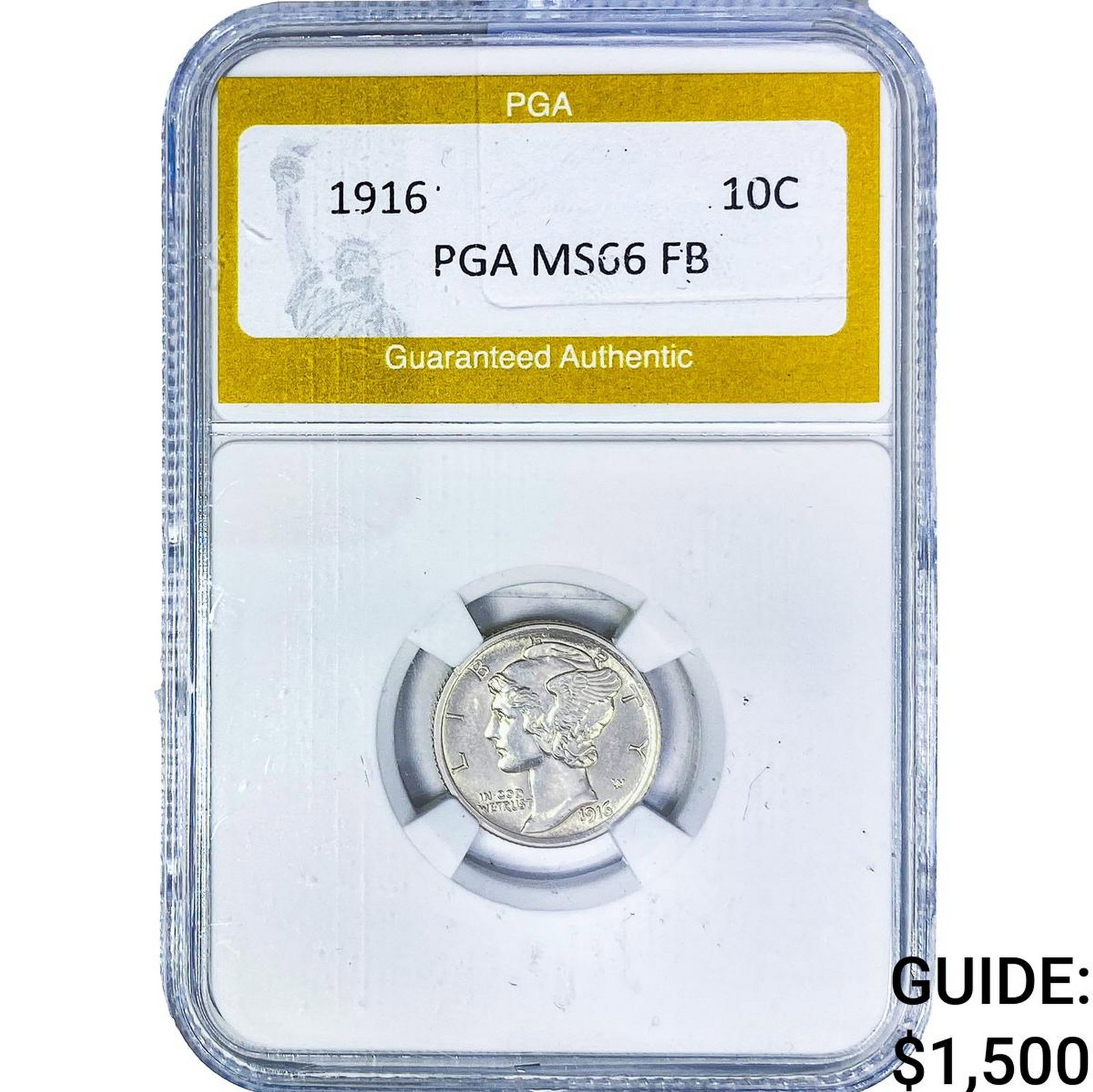 1916 Mercury Silver Dime PGA MS66FB: 1916 Mercury Silver Dime PGA MS66FB