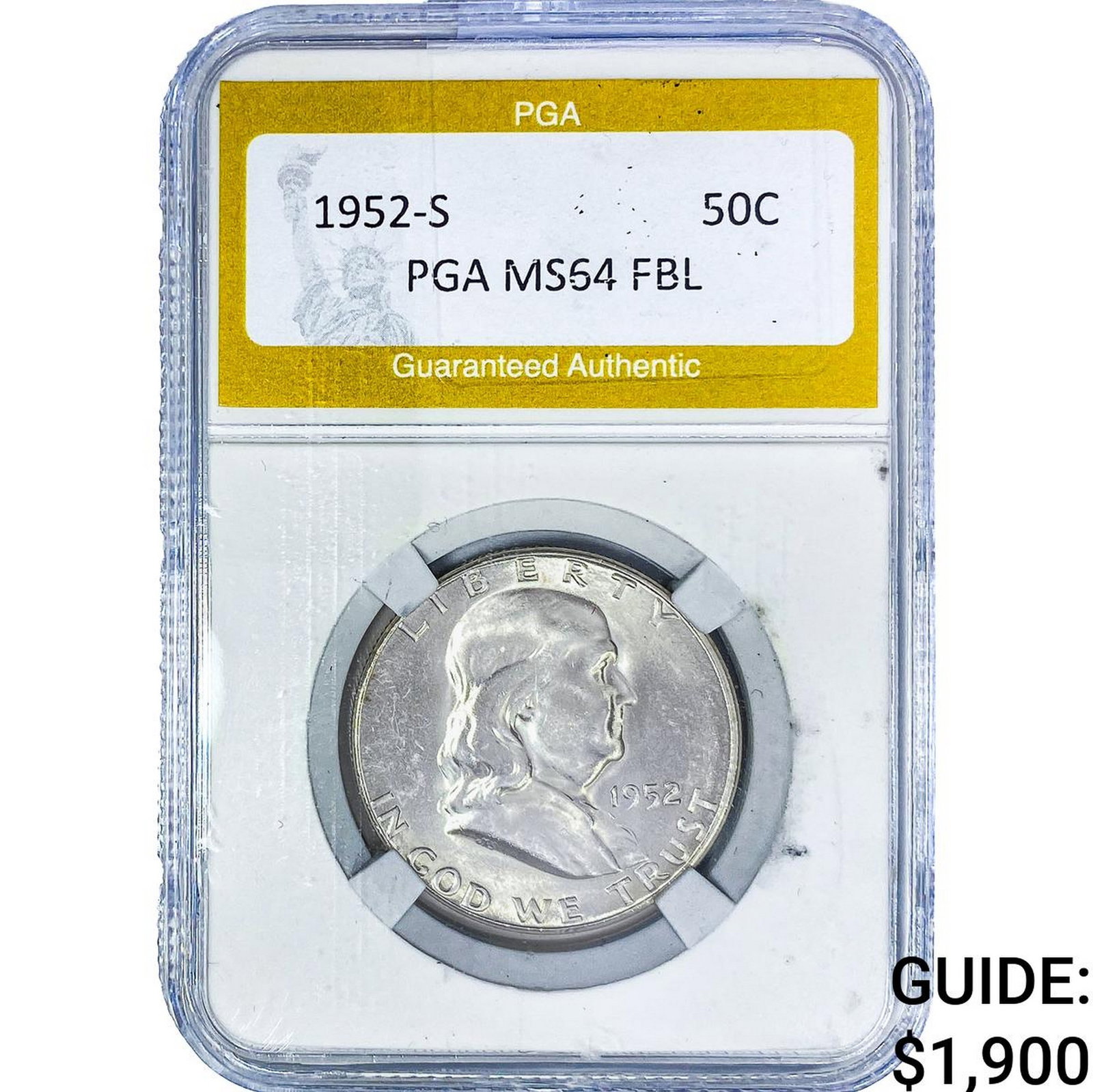 1952-S Franklin Half Dollar PGA MS64FBL: 1952-S Franklin Half Dollar PGA MS64FBL