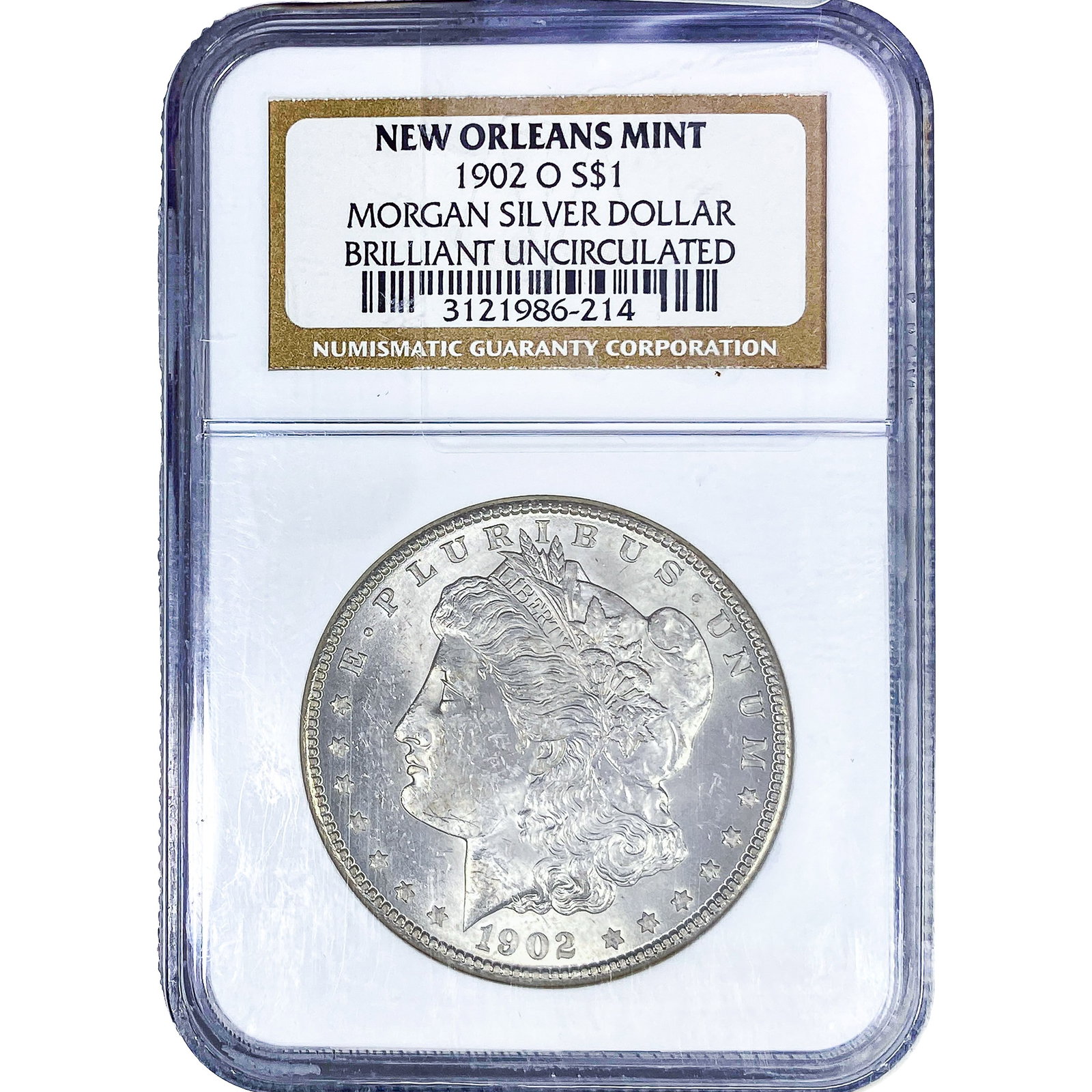 1902-O Morgan Silver Dollar NGC BU: 1902-O Morgan Silver Dollar NGC BU