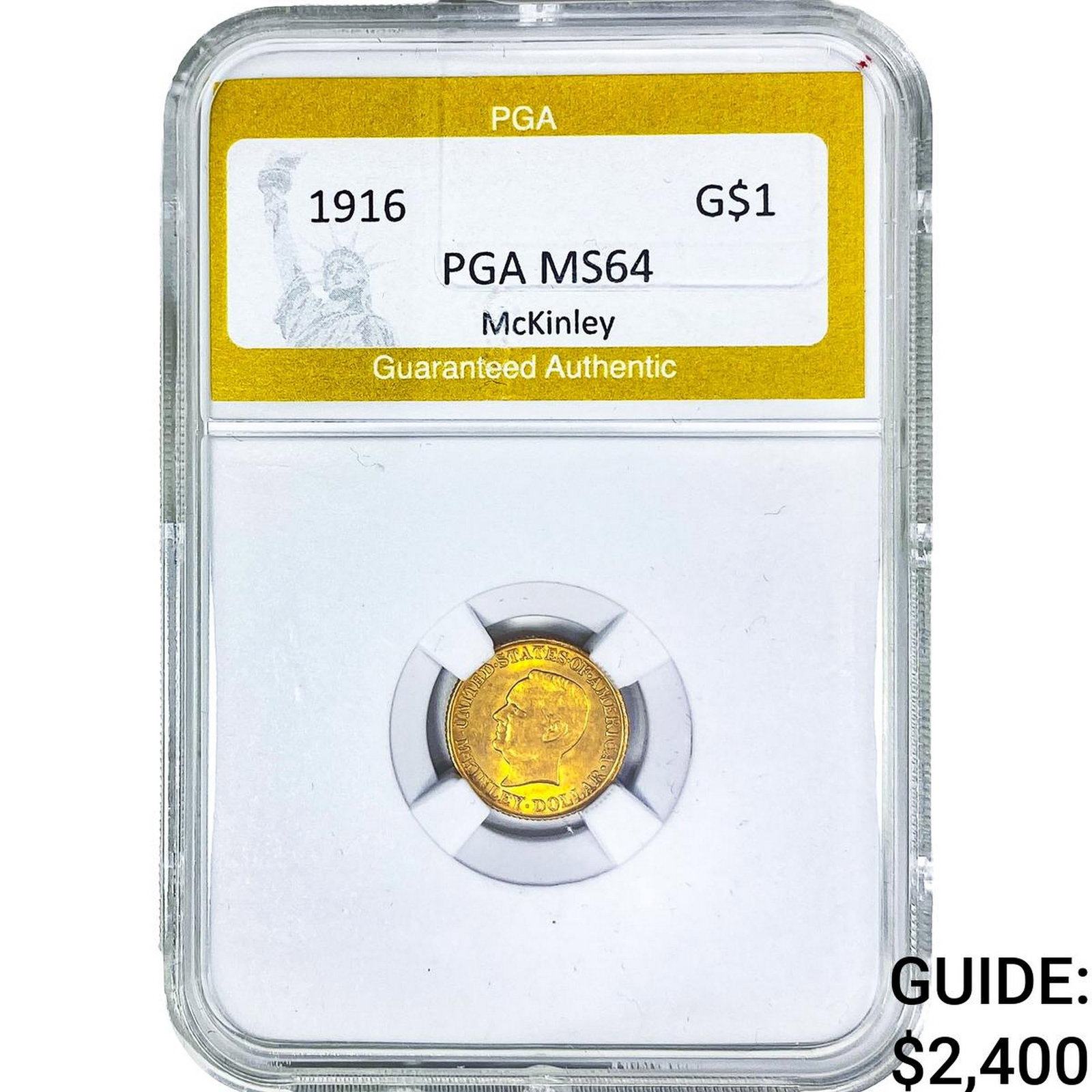 1916 McKinley Rare Gold Dollar PGA MS64: 1916 McKinley Rare Gold Dollar PGA MS64