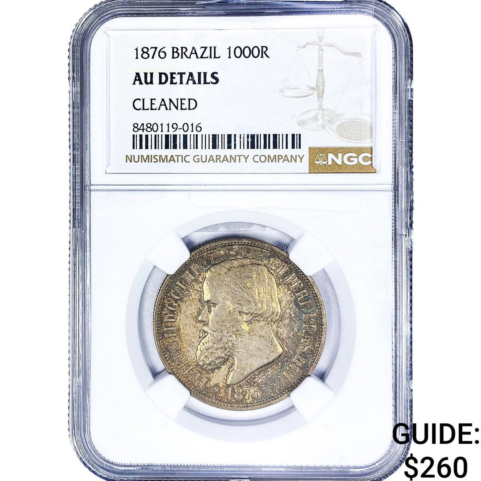 1876 Brazil Silver 1000 Reis NGC AU Details: 1876 Brazil Silver 1000 Reis NGC AU Details