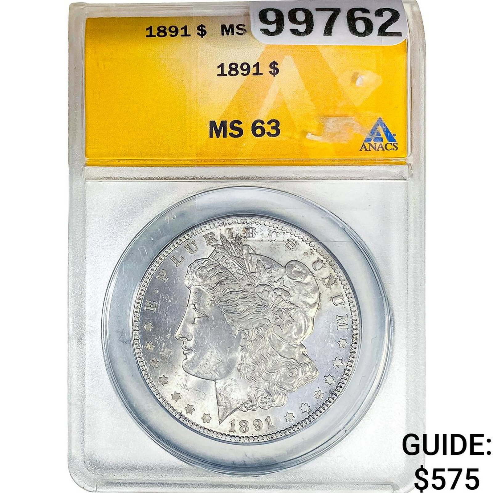 1891 Morgan Silver Dollar ANACS MS63: 1891 Morgan Silver Dollar ANACS MS63