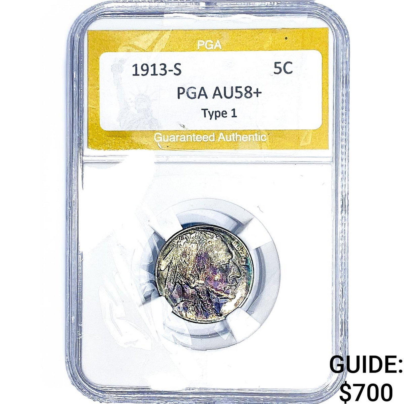 1913-S Buffalo Nickel PGA AU58+ Type 1: 1913-S Buffalo Nickel PGA AU58+ Type 1