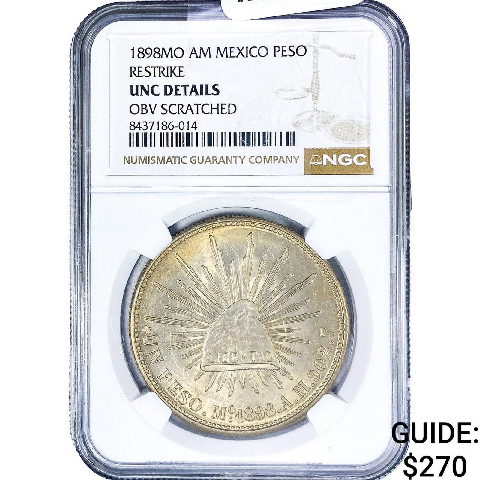 (1898) Mexico Silver Restrike Peso NGC UNC Details (1 of 2)