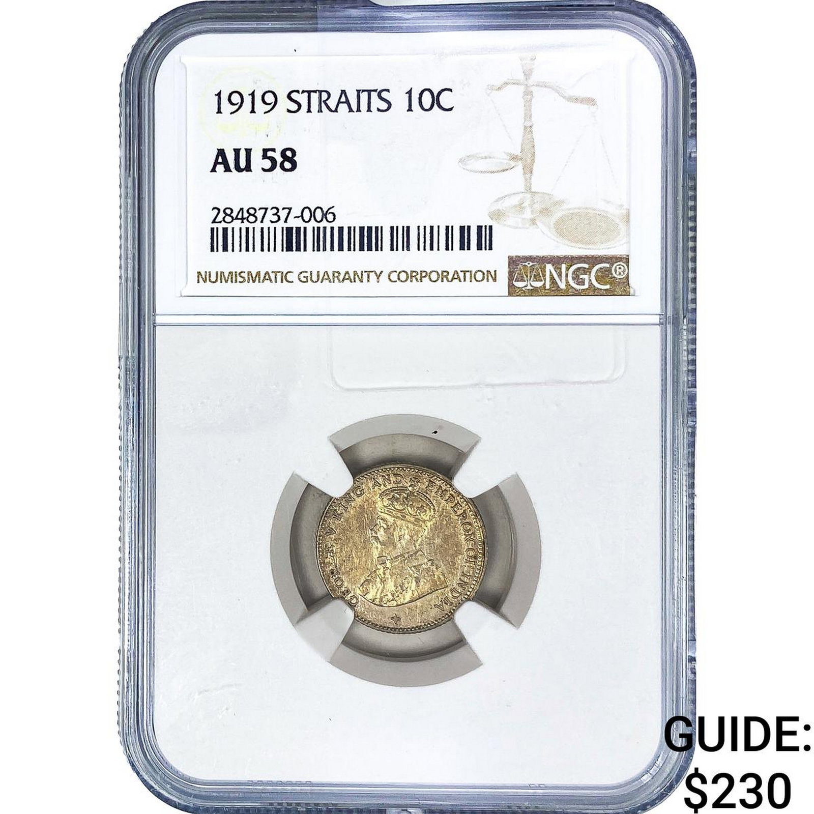 1919 Straits Settlements Silver 10 Cents NGC AU58 (1 of 2)