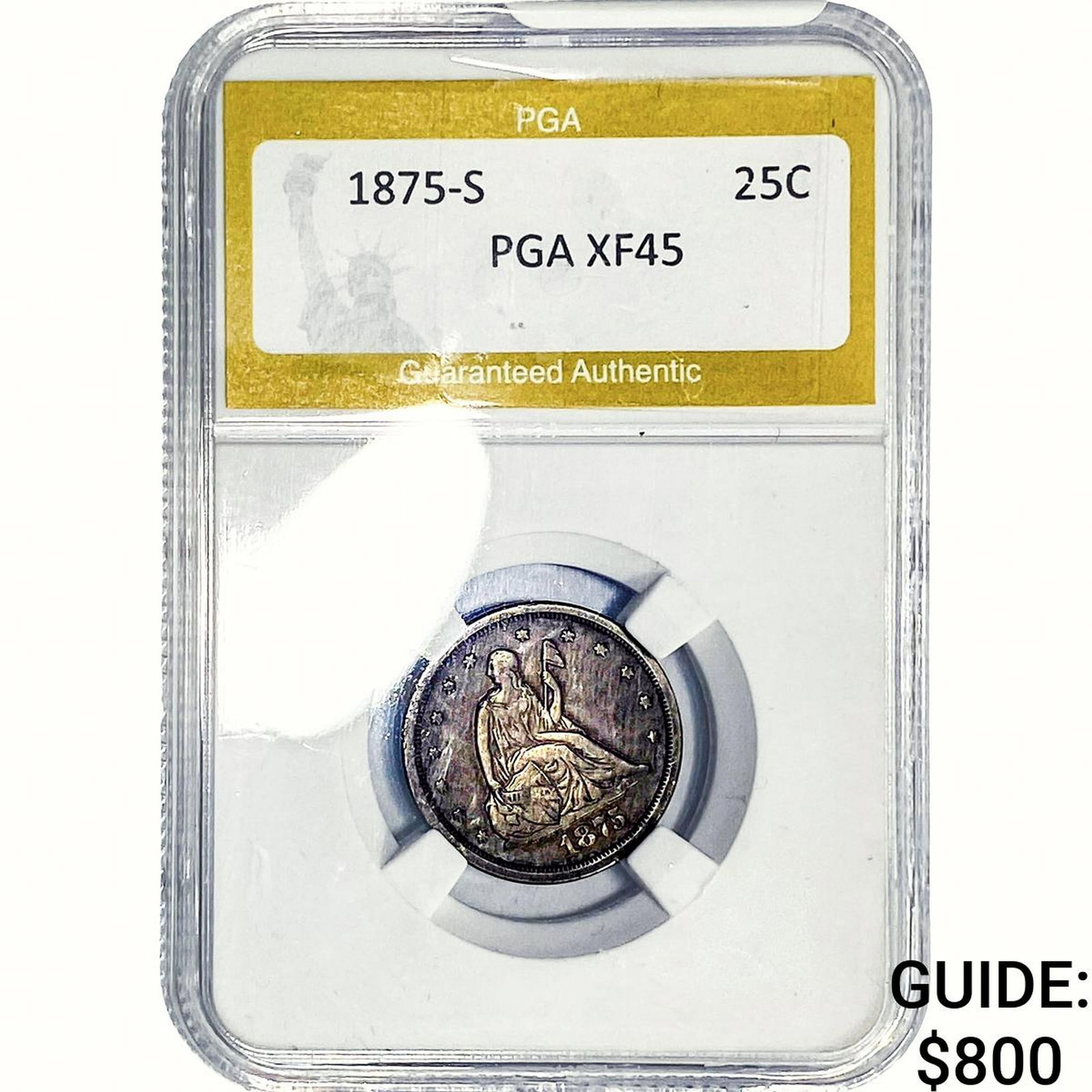 1875-S Seated Liberty Quarter PGA XF45: 1875-S Seated Liberty Quarter PGA XF45