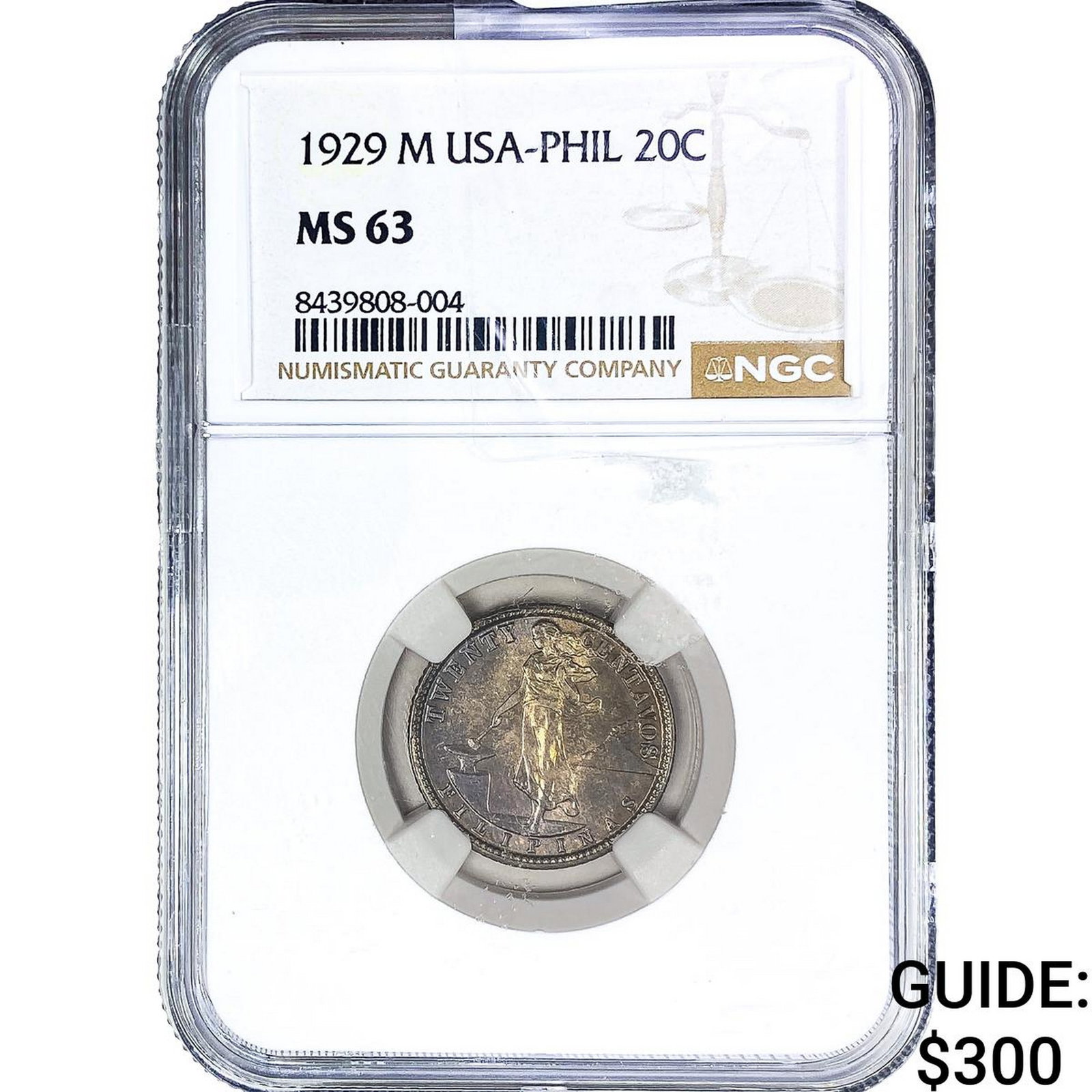 1929 US-Philippines SIlver 20 Centavos Toned! NGC MS63 (1 of 2)