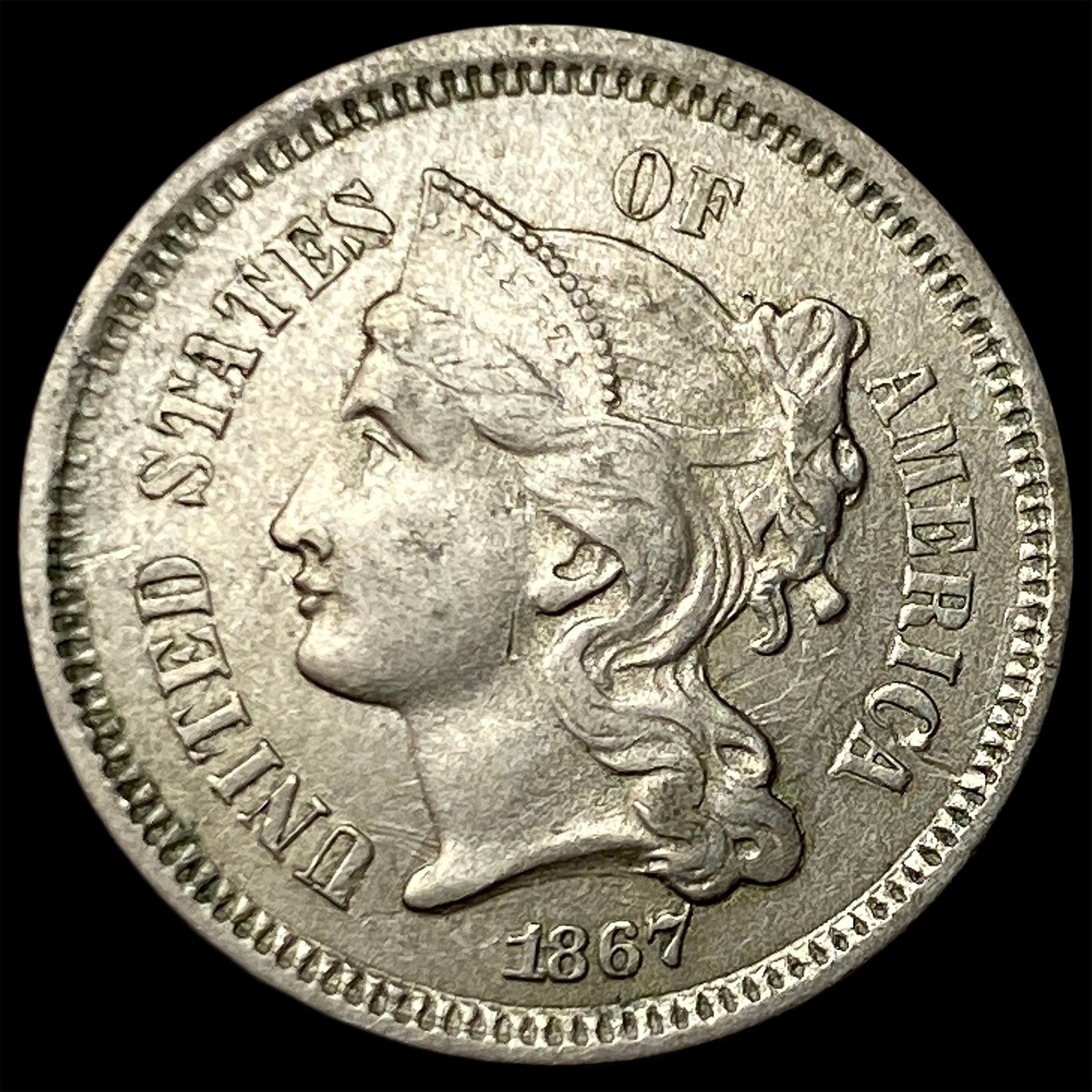 1867 Nickel Three-Cent Piece CLOSELY UNCIRCULATED (1 of 2)