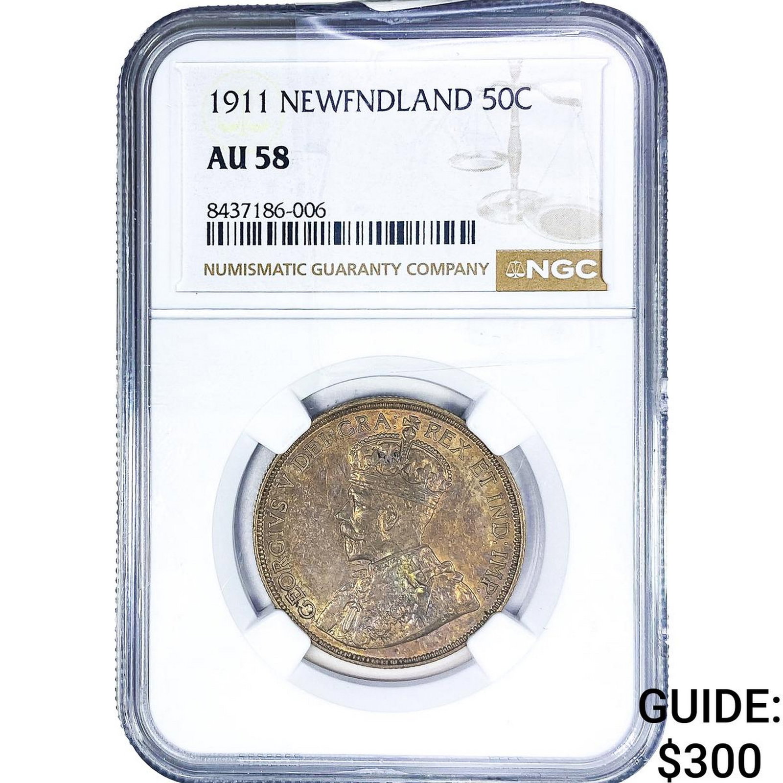 1911 Newfoundland Silver 50 Cents NGC AU58: 1911 Newfoundland Silver 50 Cents NGC AU58