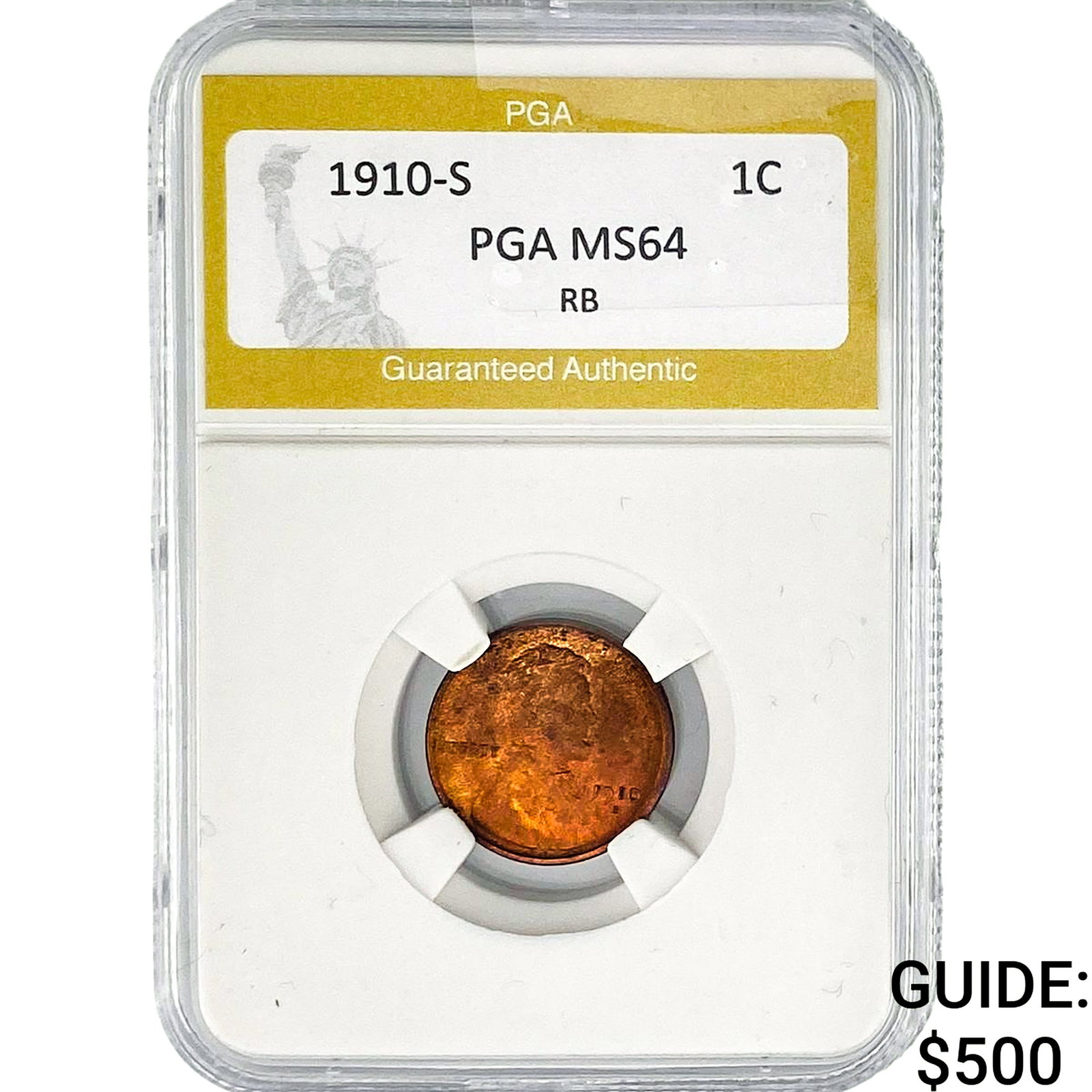 1910-S Wheat Cent PGA MS64 RB: 1910-S Wheat Cent PGA MS64 RB