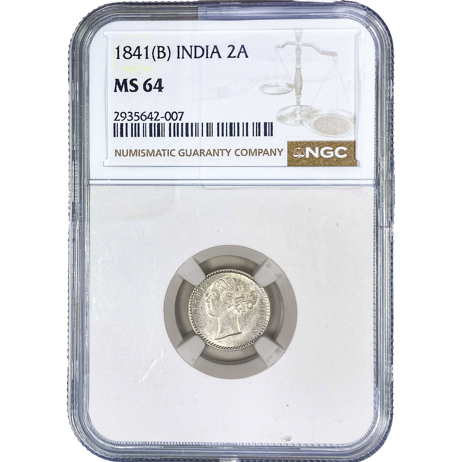 1841-(B) British India Silver 2 Annas NGC MS64 (1 of 2)