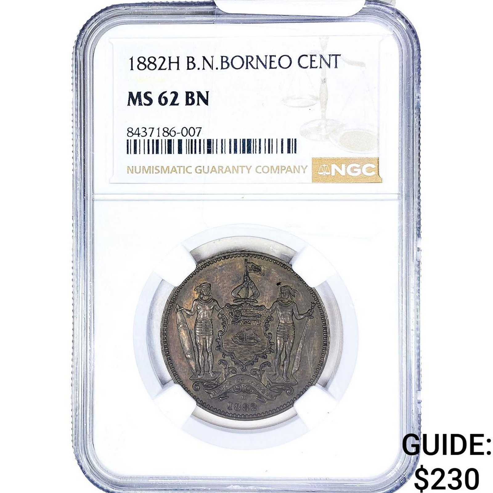 1882-H Britiish North Borneo Copper 1 Cent NGC MS62: 1882-H Britiish North Borneo Copper 1 Cent NGC MS62