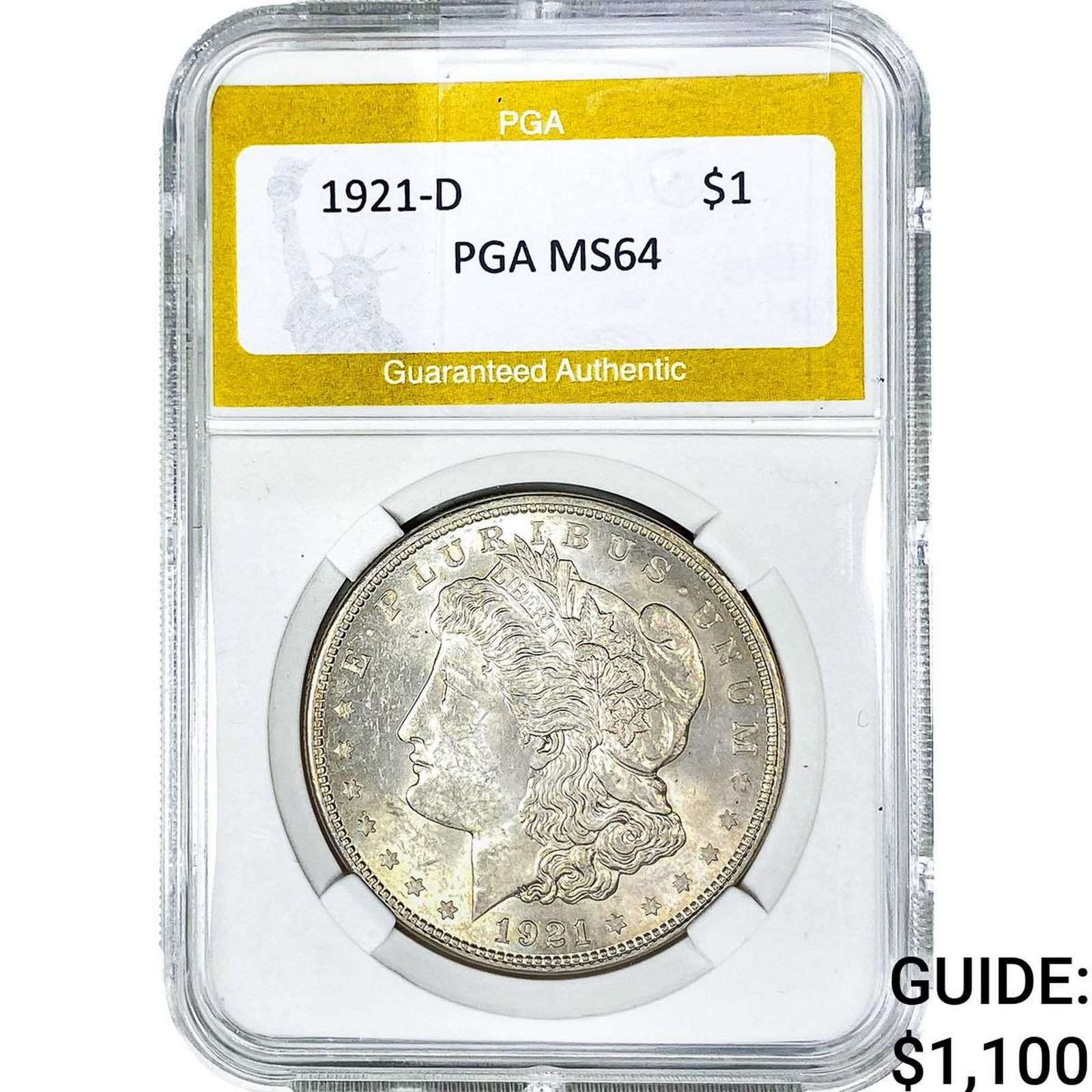1921-D Morgan Silver Dollar PGA MS64: 1921-D Morgan Silver Dollar PGA MS64
