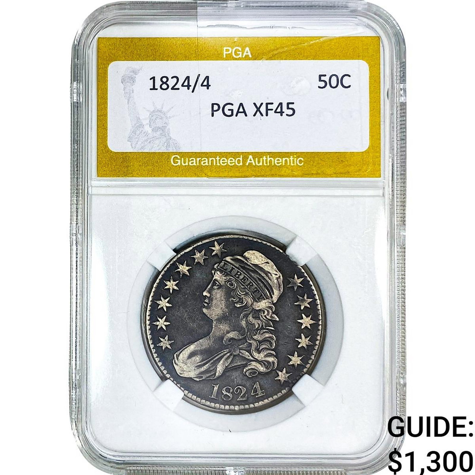 1824/4 Capped Bust Half Dollar PGA XF45: 1824/4 Capped Bust Half Dollar PGA XF45